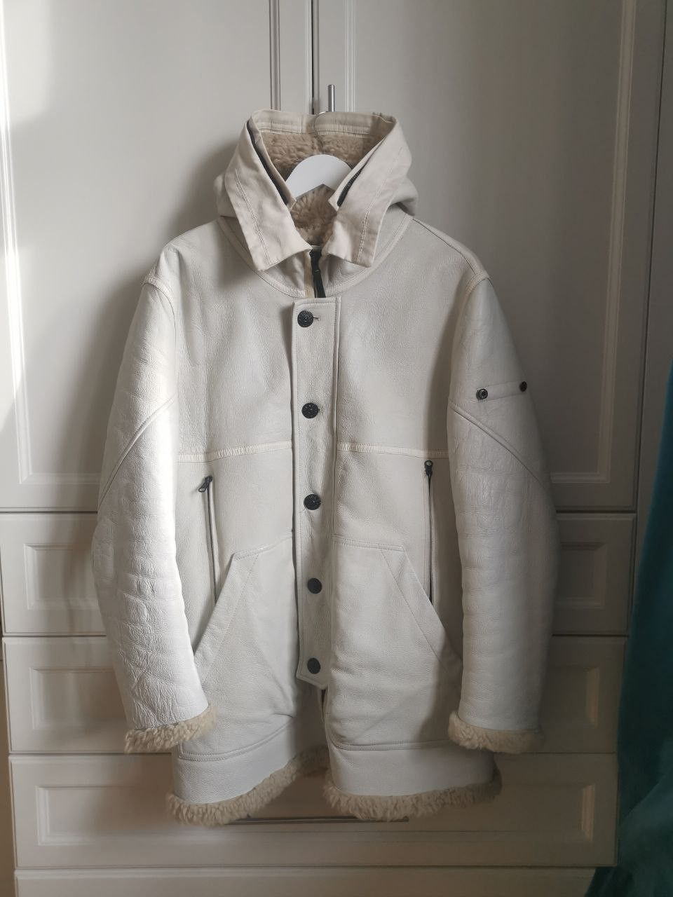 image of Stone Island Hand Painted Sheepskin in White, Men's (Size Large)