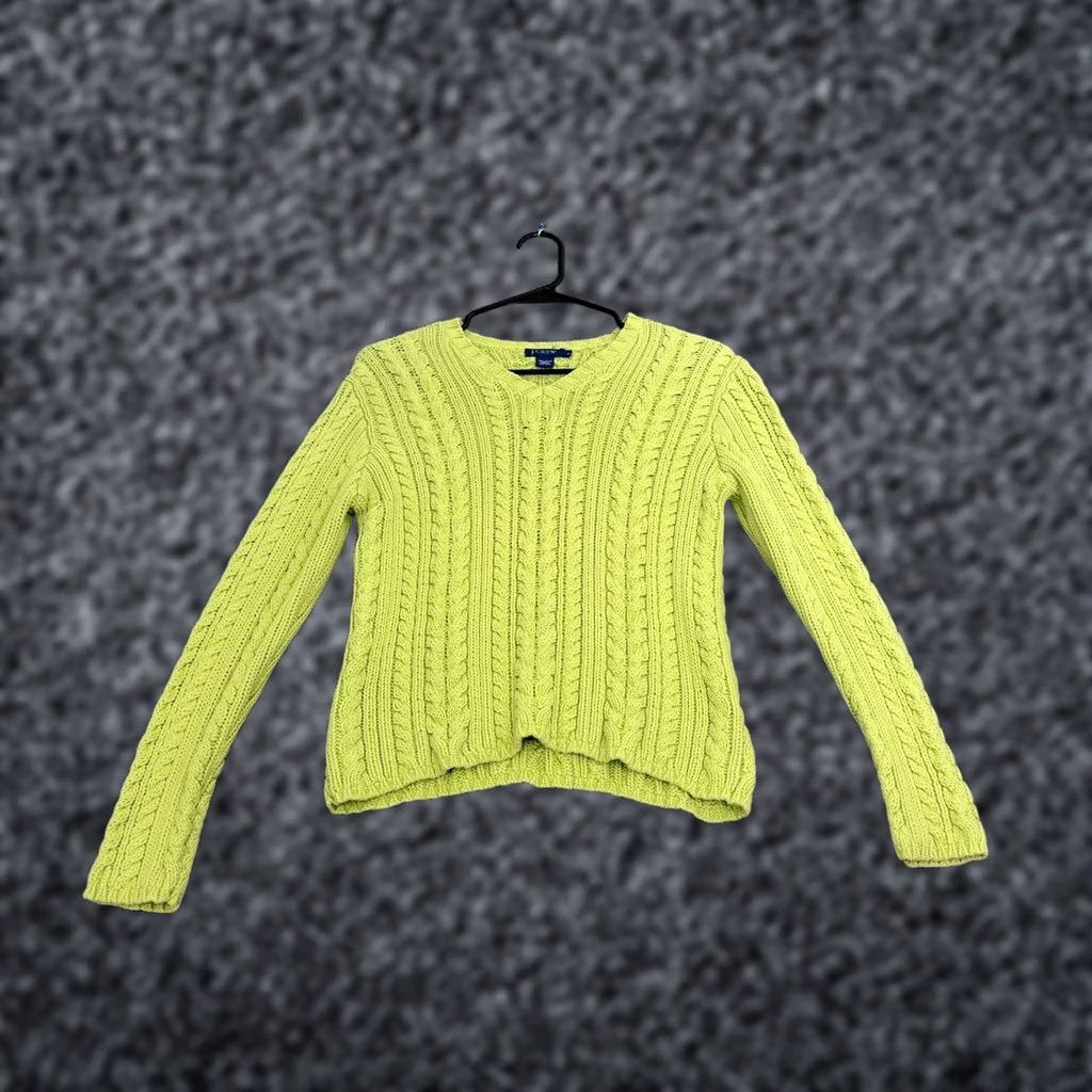 J.Crew J.CREW Sweater Womens S Lime Green 100% Cotton Cable-Knit V-Neck Classic Pullover Long Sleeve Size S / US 4 / IT 40 - 1 Thumbnail