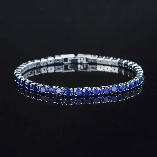 VIBE 4mm Tennis Chain Sterling Silver Blue Zirconia Bracelet Size ONE SIZE - 1 Thumbnail