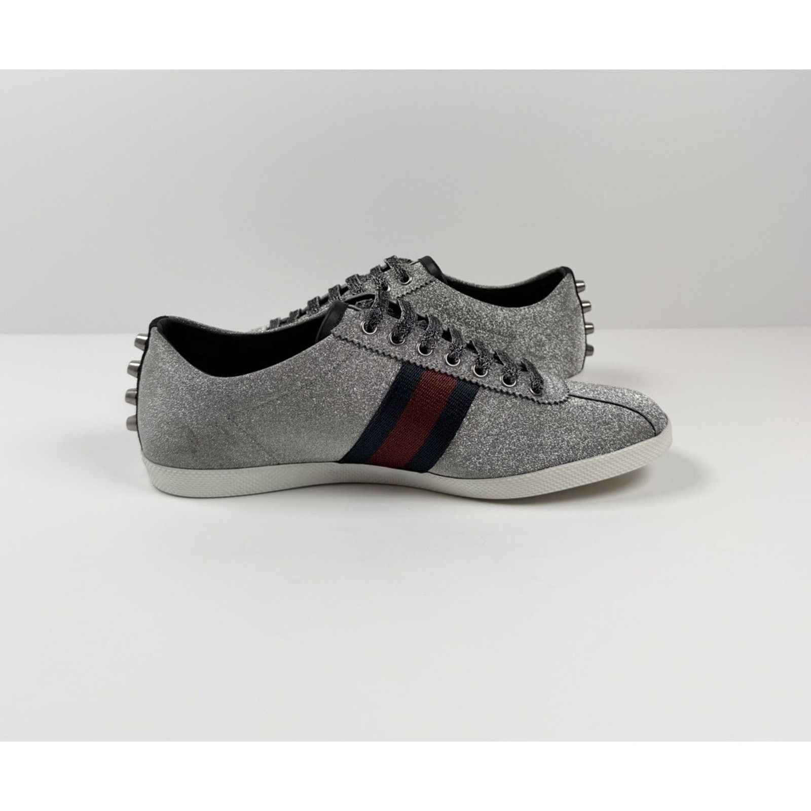 Gucci Size 8.5US - Gucci Bambi Web Silver Glitter Stud Sneakers Size US 8.5 / EU 41-42 - 5 Thumbnail