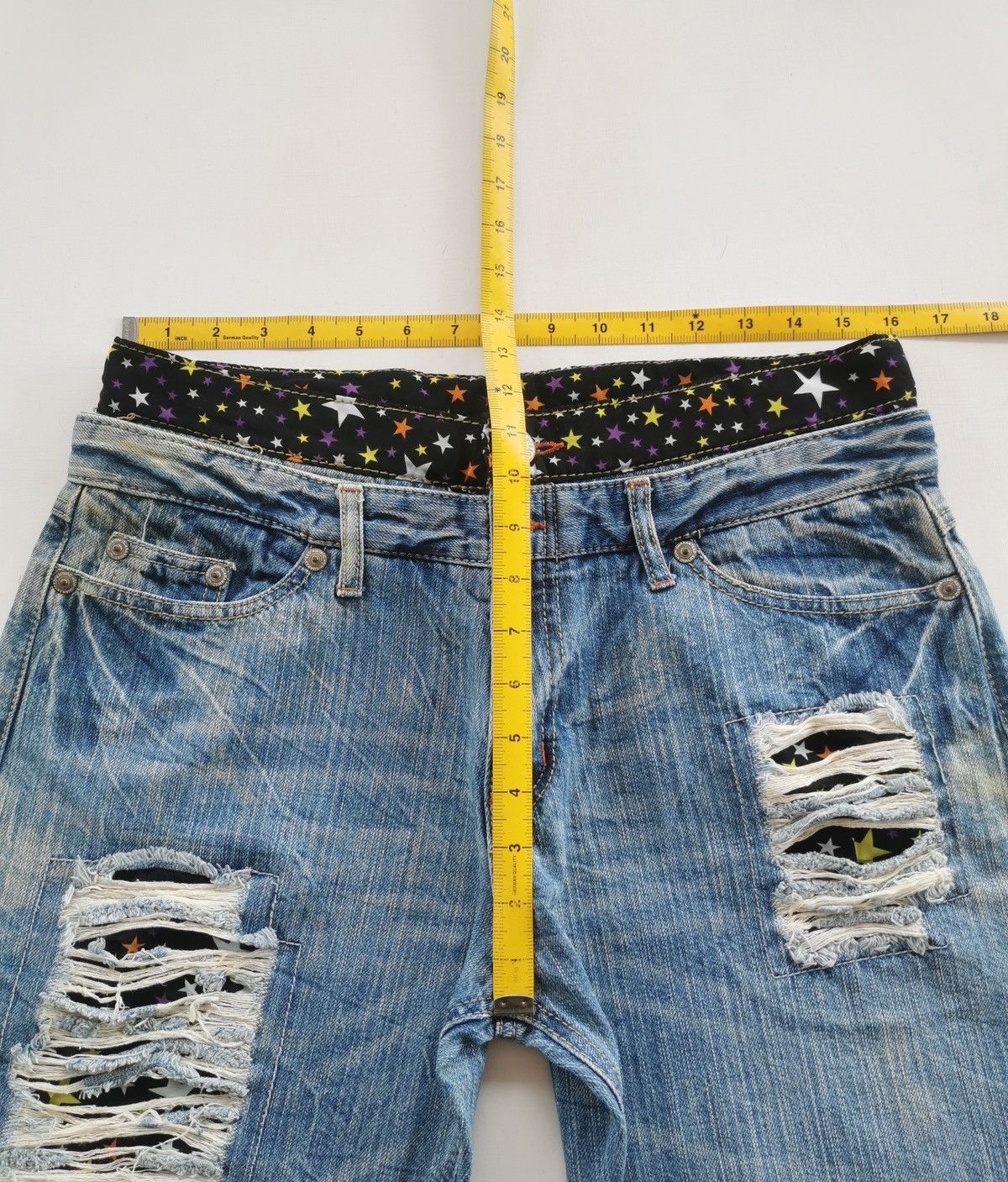 Japanese Brand Double Waist Star Patchwork Denim Jeans Size US 32 / EU 48 - 8 Thumbnail