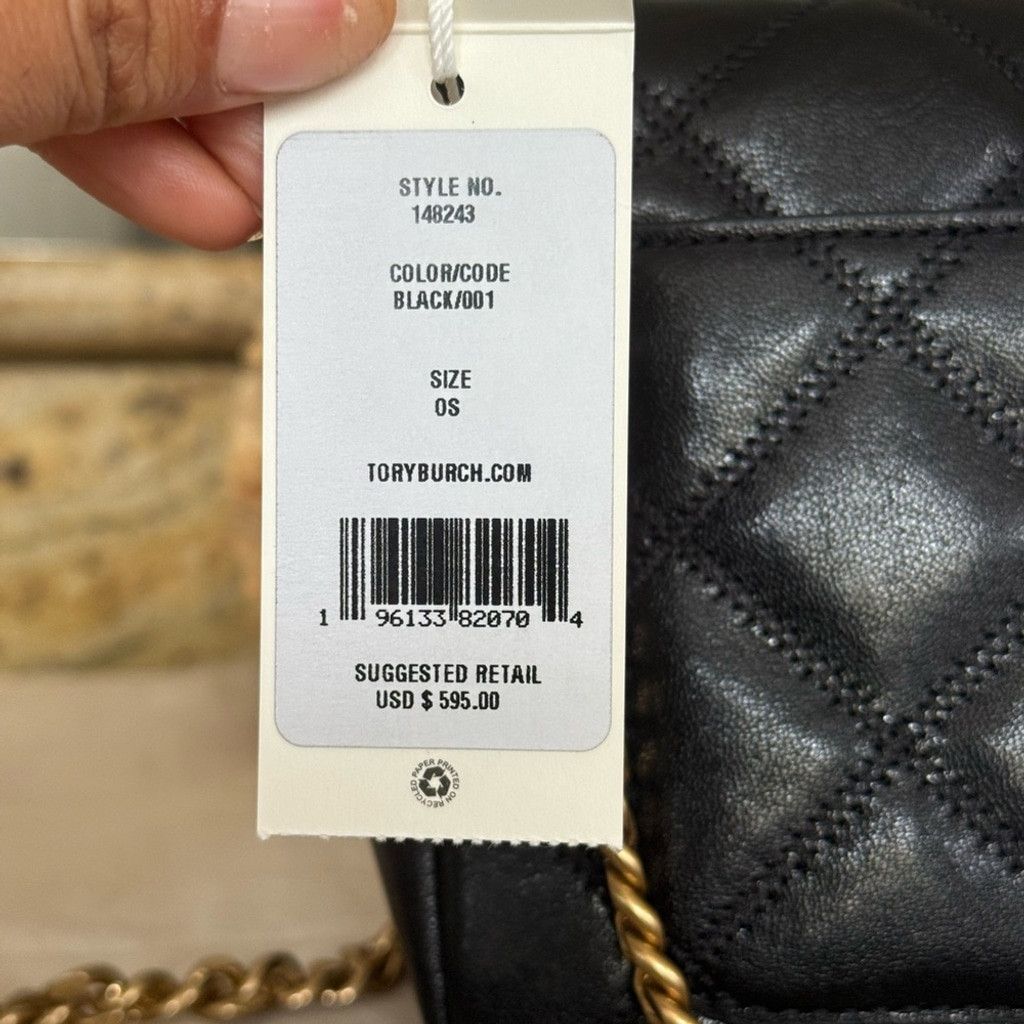Tory Burch 595+! New Tory Burch Willa Black Diamond Quilted With Gold H Size ONE SIZE - 4 Thumbnail