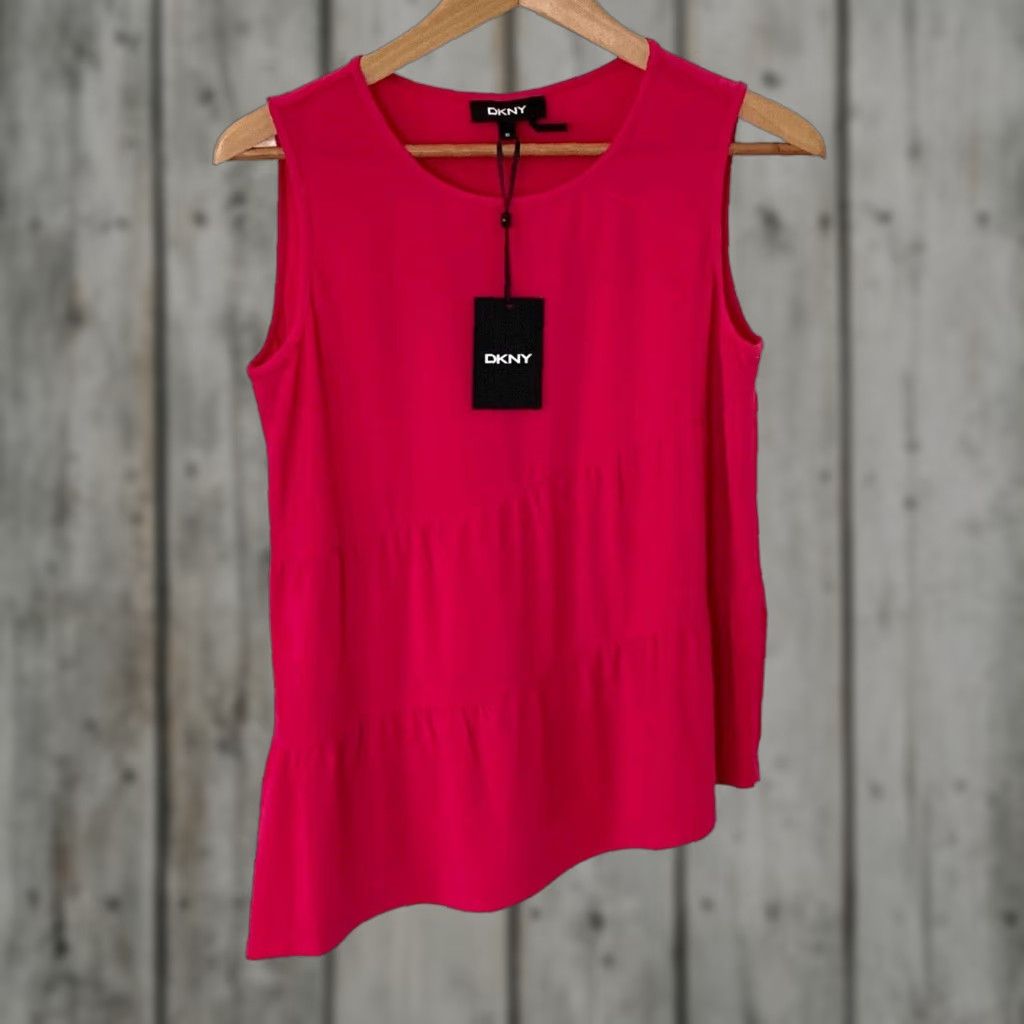DKNY DKNY Top Womens XS Fuchsia Sleeveless Jewel Neck Asymmetric Stretch Regular Size Size XS / US 0-2 / IT 36-38 - 1 Thumbnail