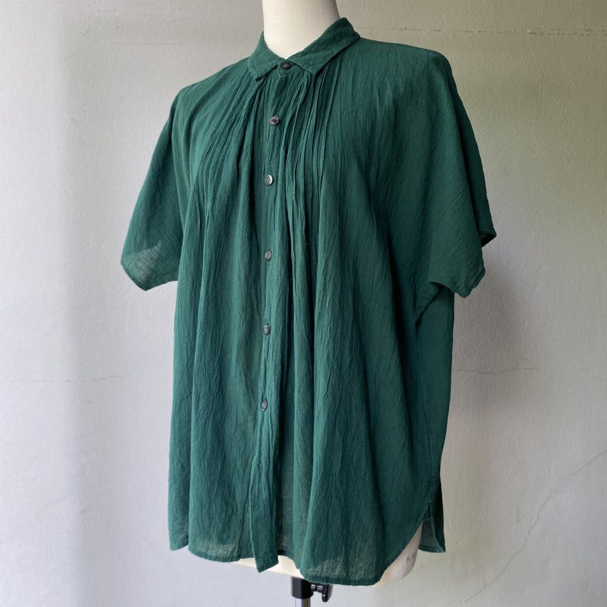 Issey Miyake Plantation Dark Green Pleated Short Sleeve Shirt Size M / US 6-8 / IT 42-44 - 17 Thumbnail