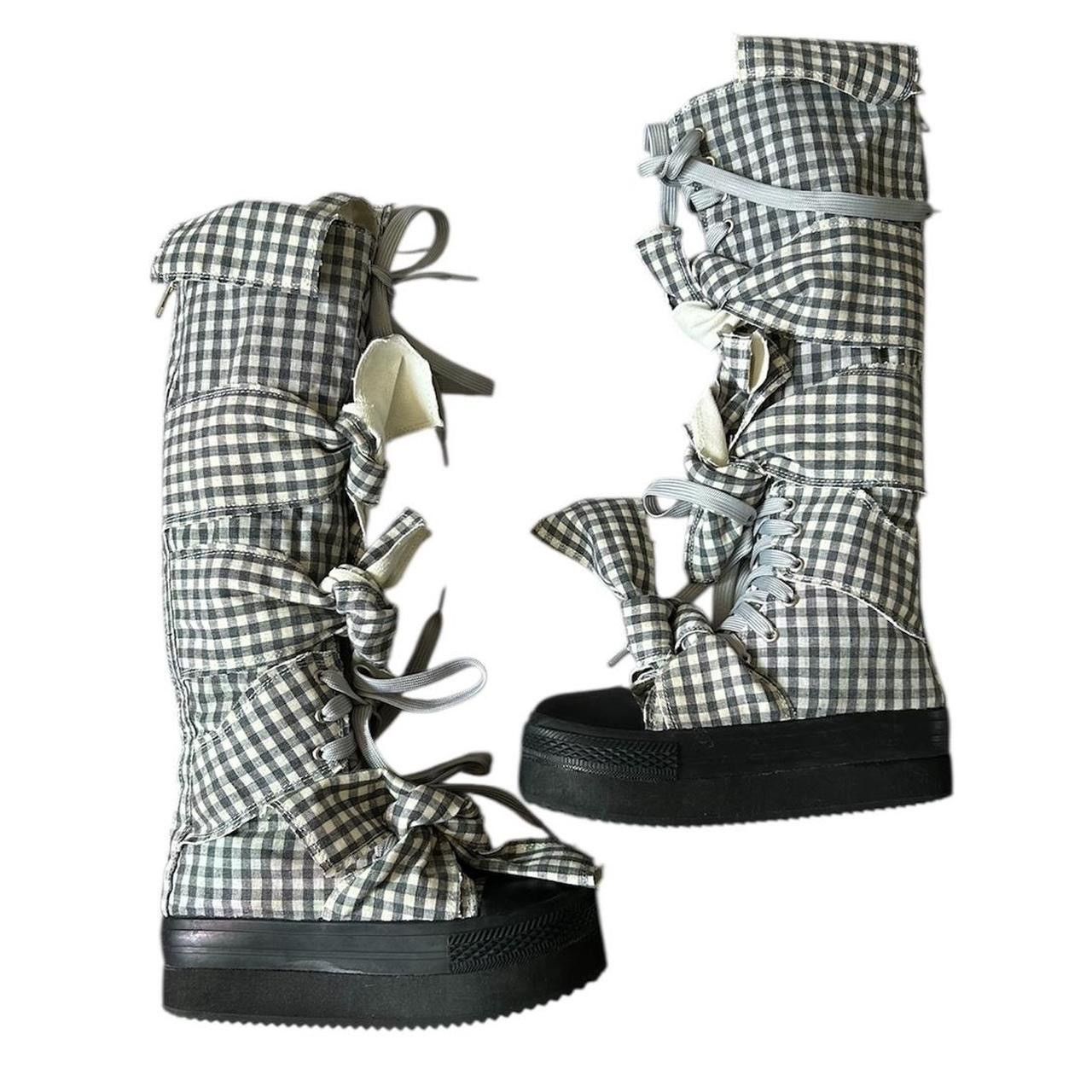 Japanese Brand Japanese Checkered Bowtie Platform Boots Size US 5.5 / IT 35.5 - 2 Thumbnail