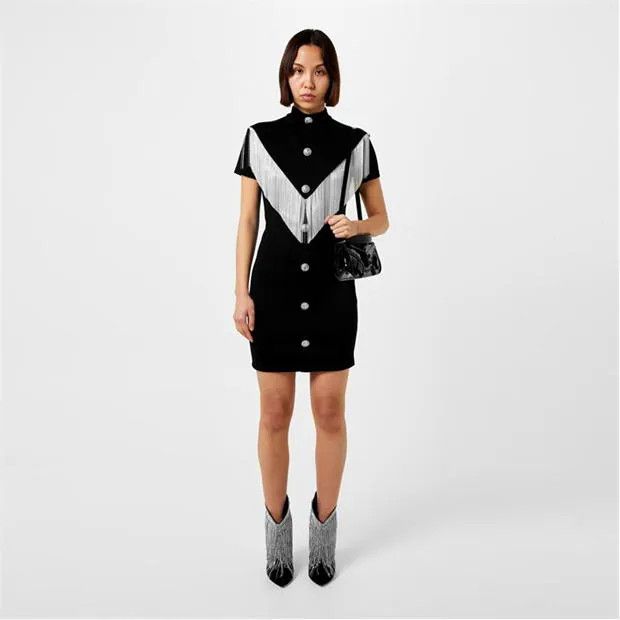 Balmain o1g2r1mq0924 Mini Dress in Noir & Argent Size M / US 6-8 / IT 42-44 - 4 Thumbnail