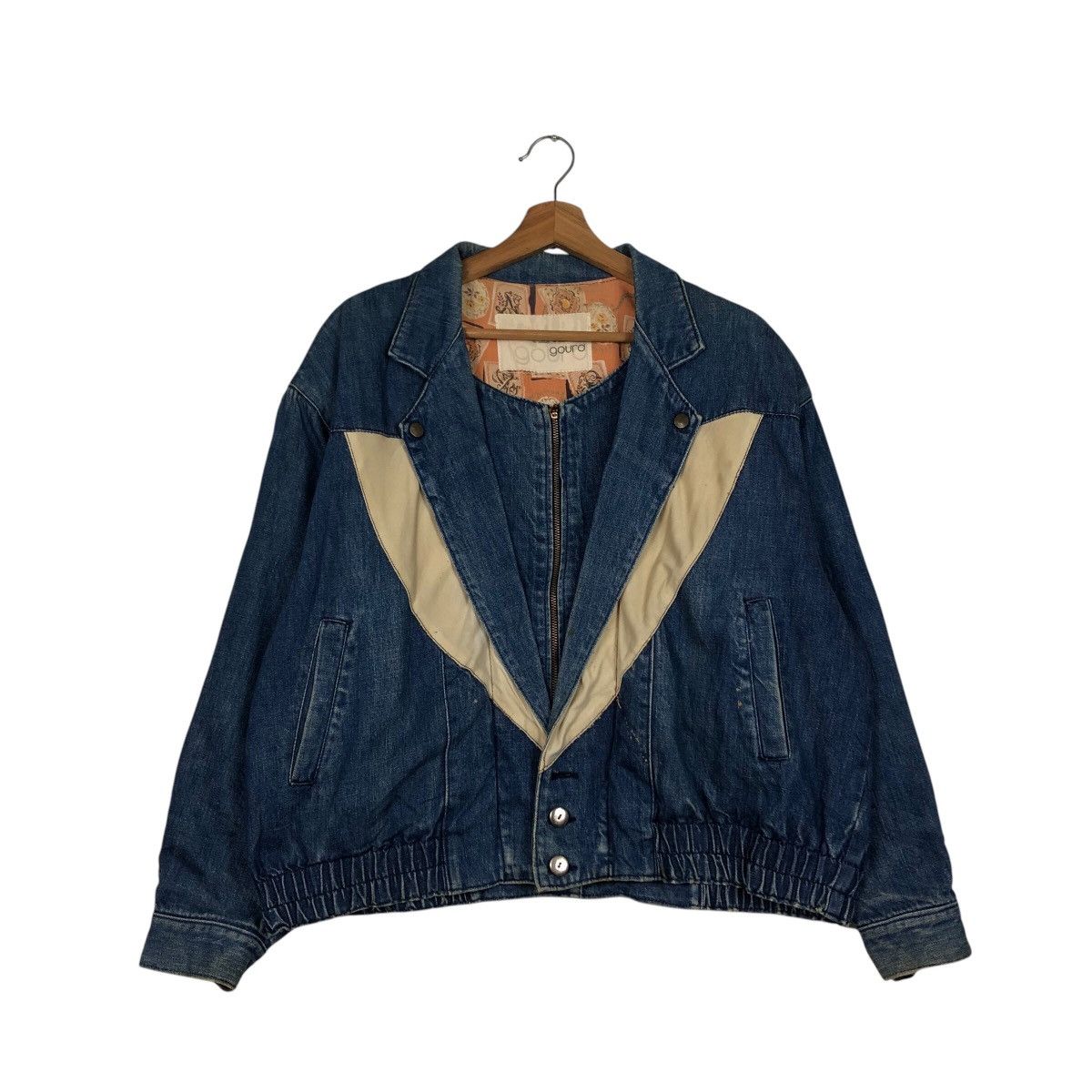 Japanese Brand × Vintage 📌Vtg Denim Bomber Jacket Gourd Double Collar Issey Miyake Size US M / EU 48-50 / 2 - 2 Thumbnail