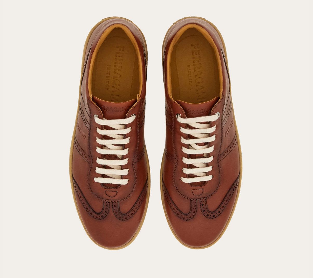 Salvatore Ferragamo o1s1rm0126 Signature Leather Low-Top Sneakers in Brown Size US 12 / EU 45 - 2 Thumbnail