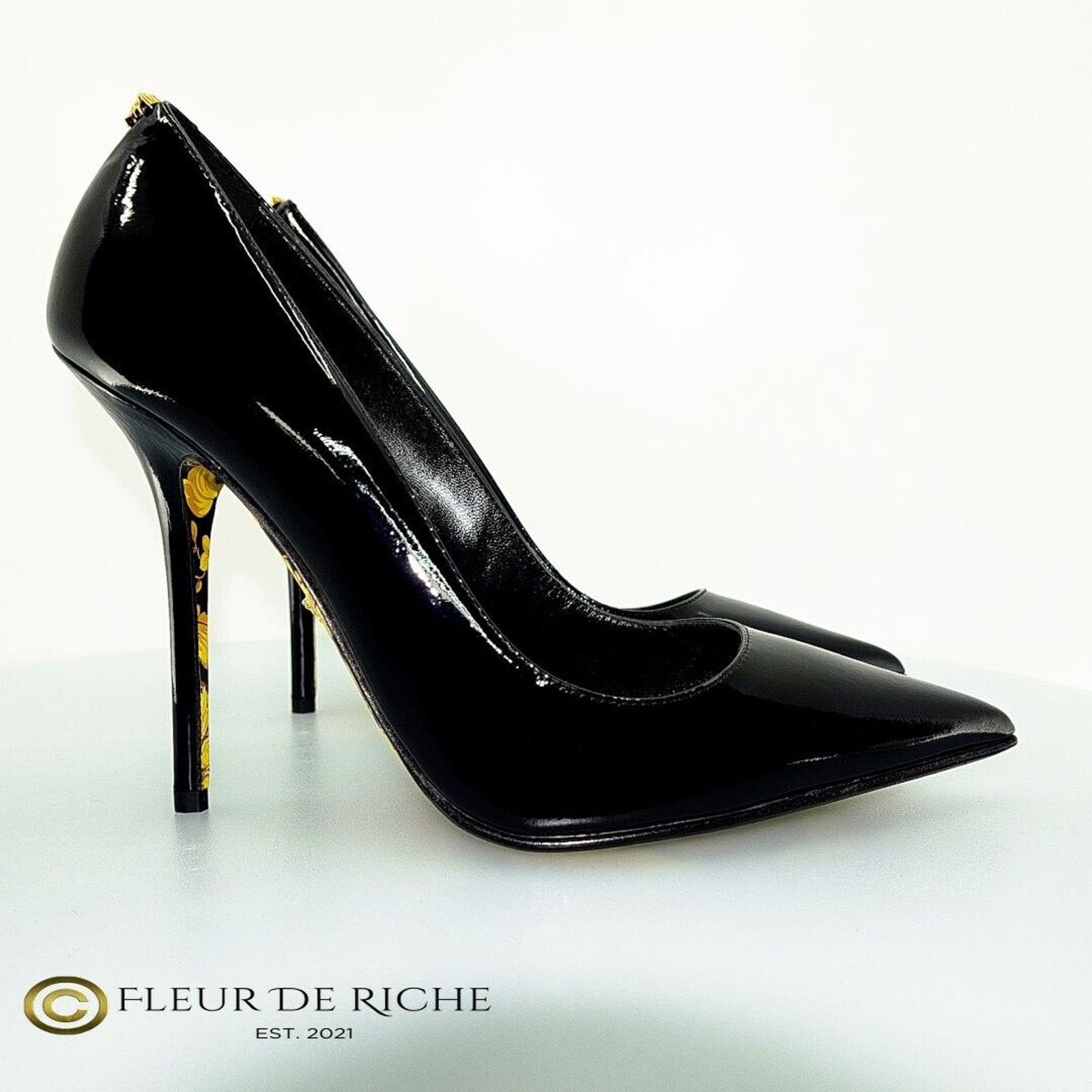 Versace Versace Black Medusa Barocco Print Patent Leather Pumps 38.5 Size US 7.5 / IT 37.5 - 4 Thumbnail