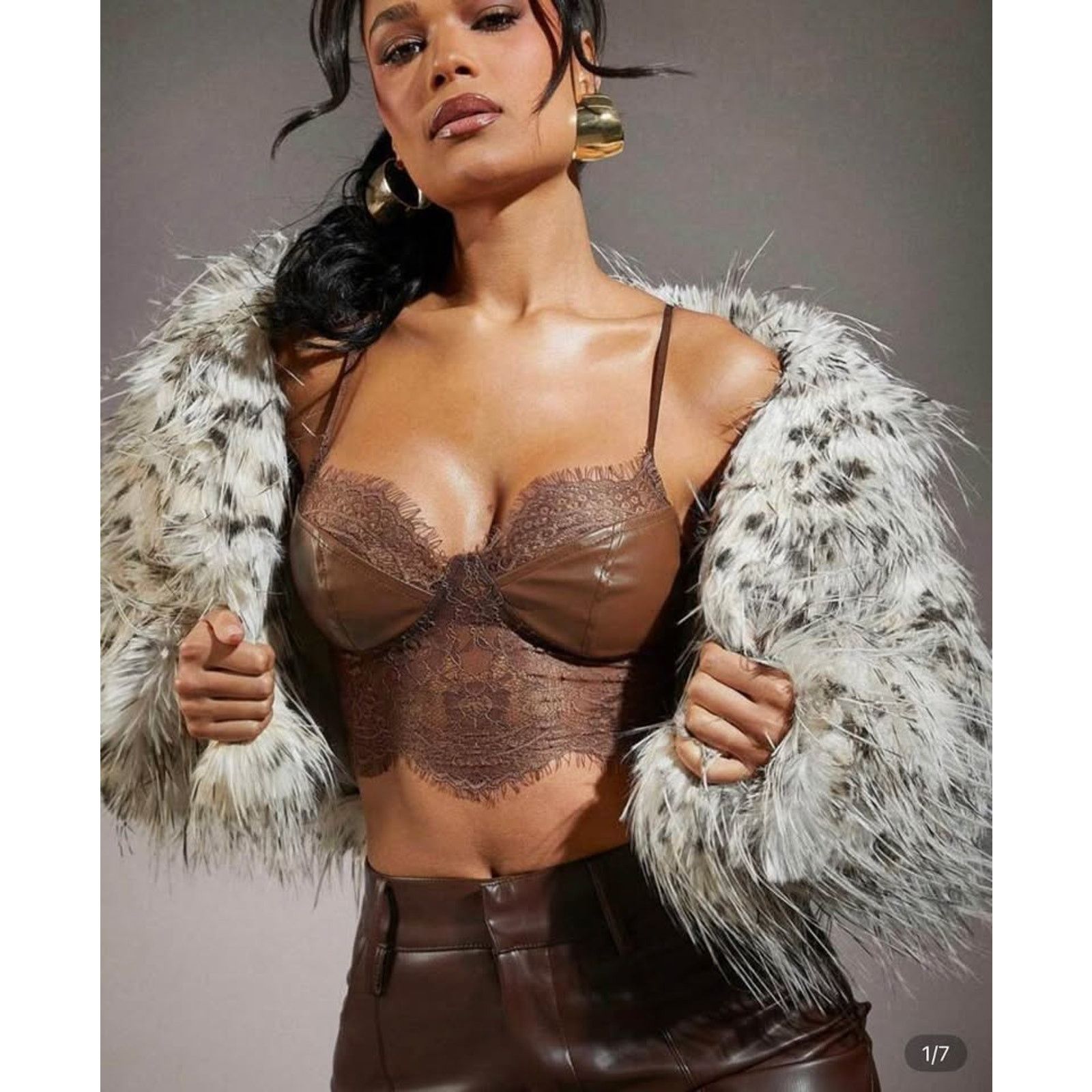 Other New PU leather brown top size S Size ONE SIZE - 1 Thumbnail
