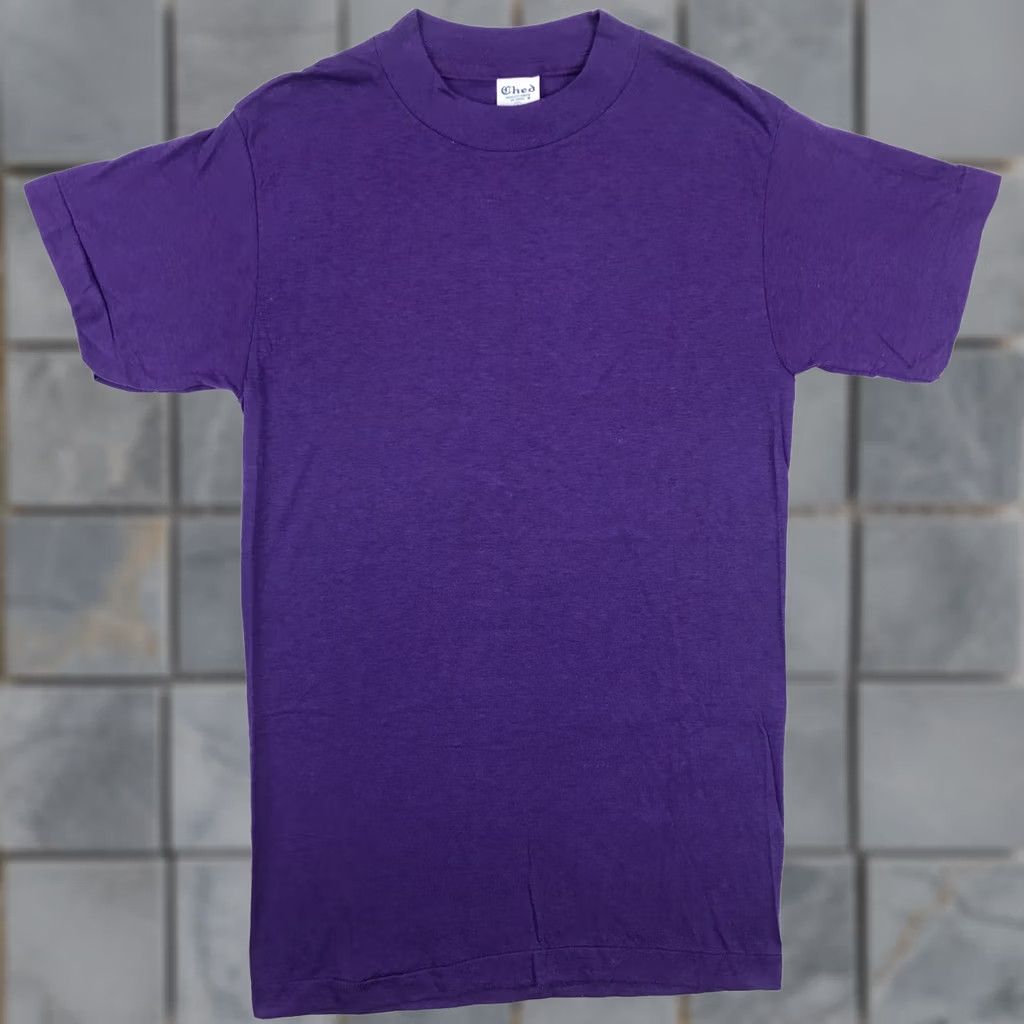 Vintage VINTAGE Ched T-Shirt XXS Purple 80s 1980s Deadstock Cotton Blend Polyester Crew Neck Short Sleeve Mens Shirt Size US XS / EU 42 / 0 - 1 Thumbnail