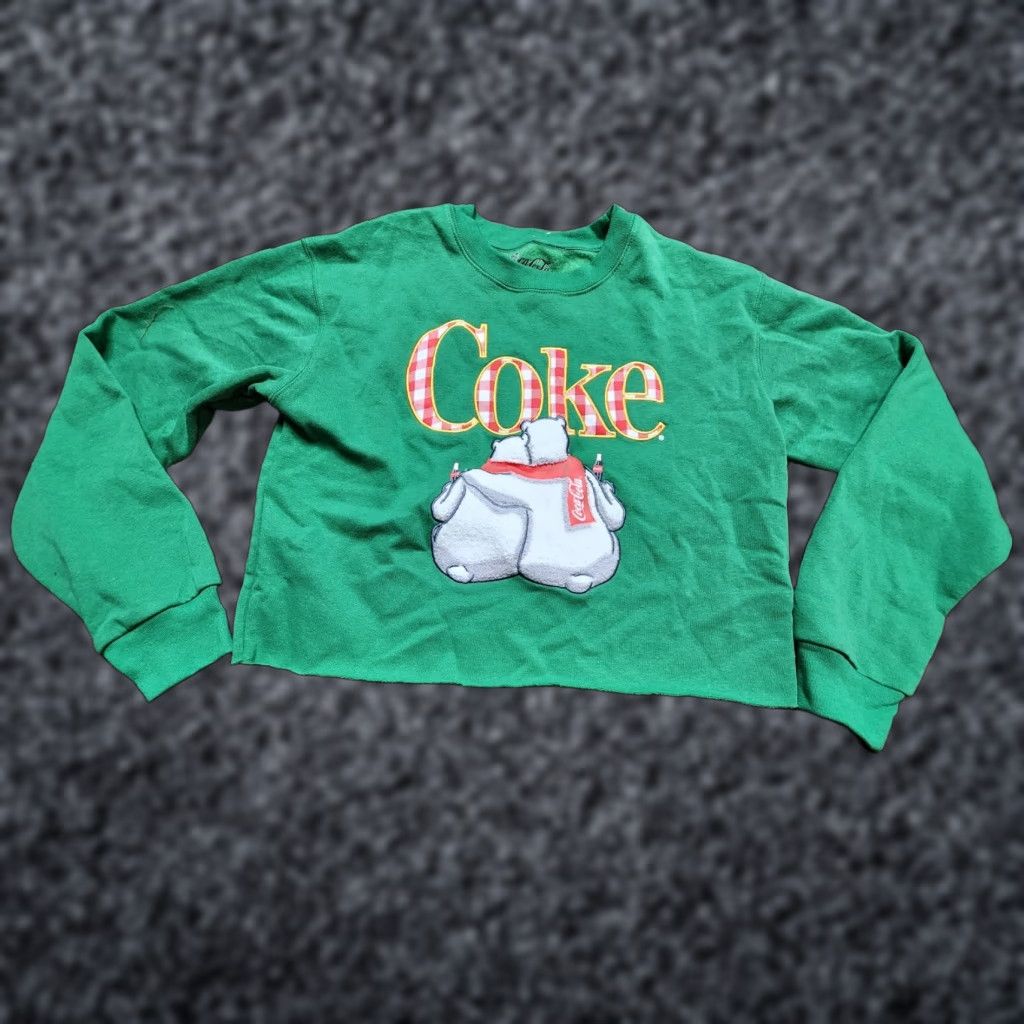 Vintage Coca-Cola Juniors Cropped Sweatshirt Green Crew Neck Long Sleeve Graphic Print M Women Size M / US 6-8 / IT 42-44 - 1 Thumbnail