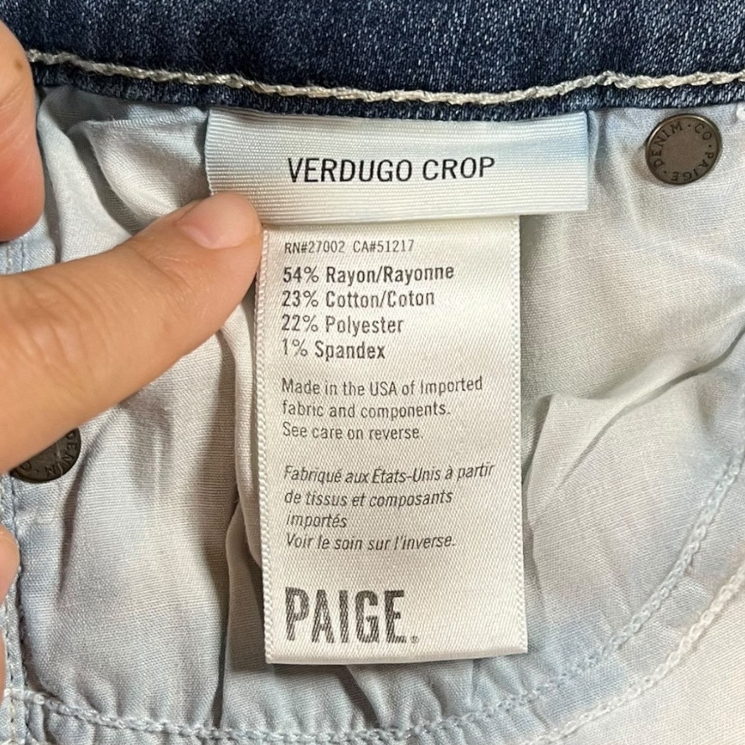 Paige Paige Jeans Verdugo Crop Women's 25 Stretch Denim Raw Hem Size 25" / US 0 / IT 36 - 8 Thumbnail