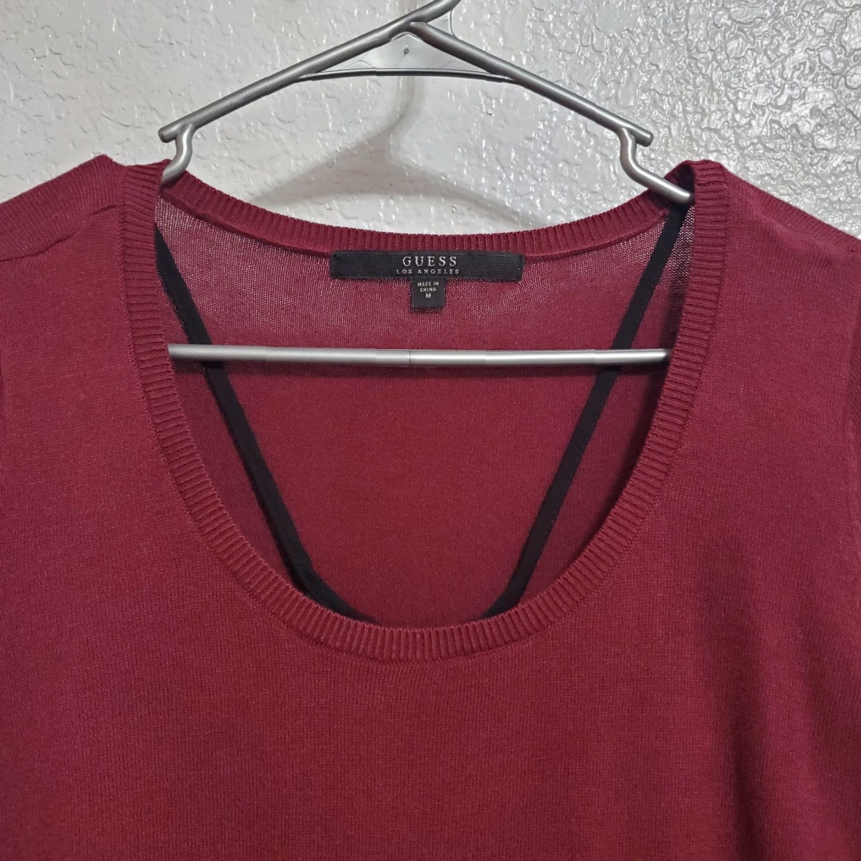 Guess Guess LA Sweater Women’s M Burgundy Scoop Neck Layered Look Long Sleeve Pullover Knit ShirtTop Casual Ladies M Burgundy Red Size M / US 6-8 / IT 42-44 - 4 Thumbnail