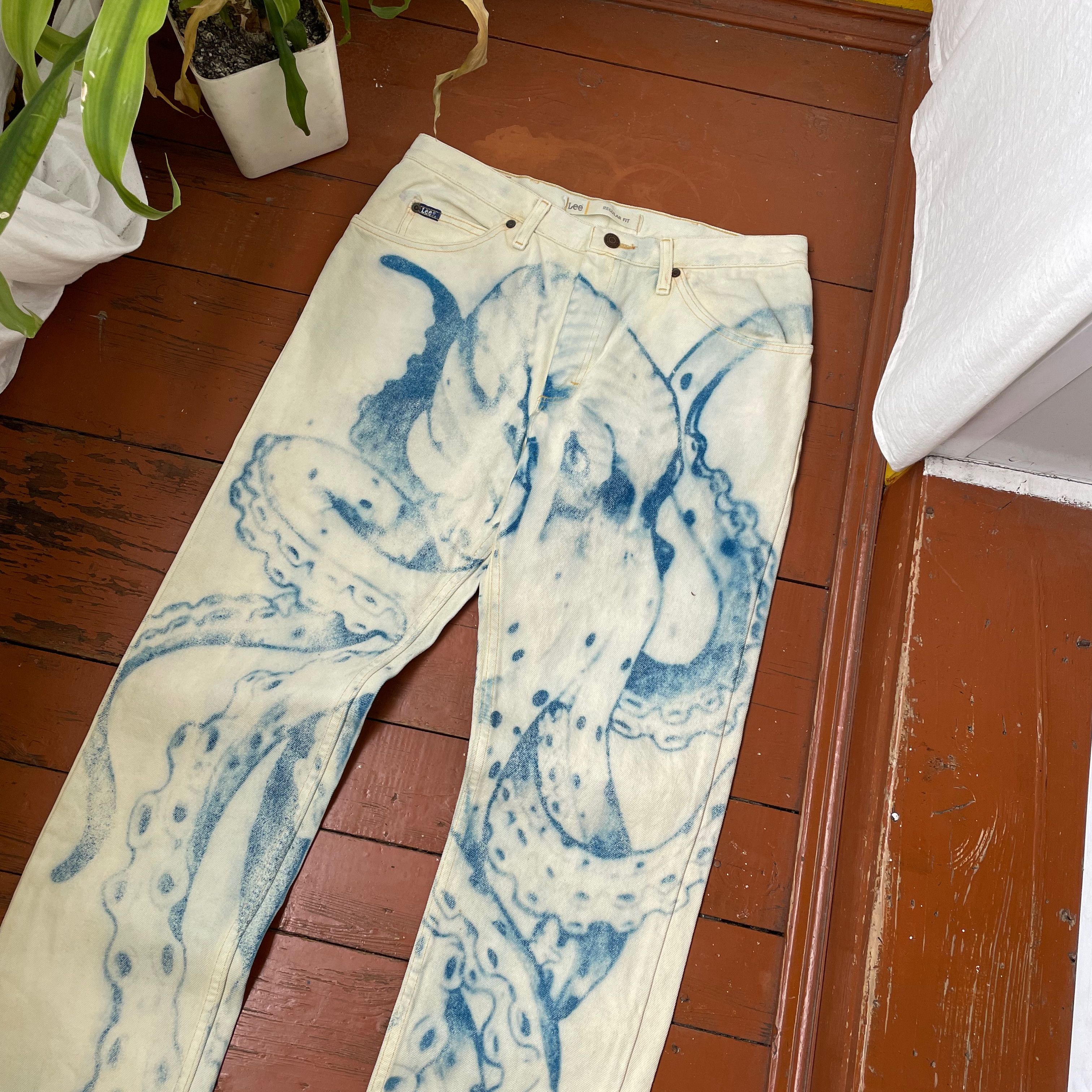 Lee Lee jeans very rare custom print octopus sguid 🦑 Size US 34 / EU 50 - 9 Thumbnail