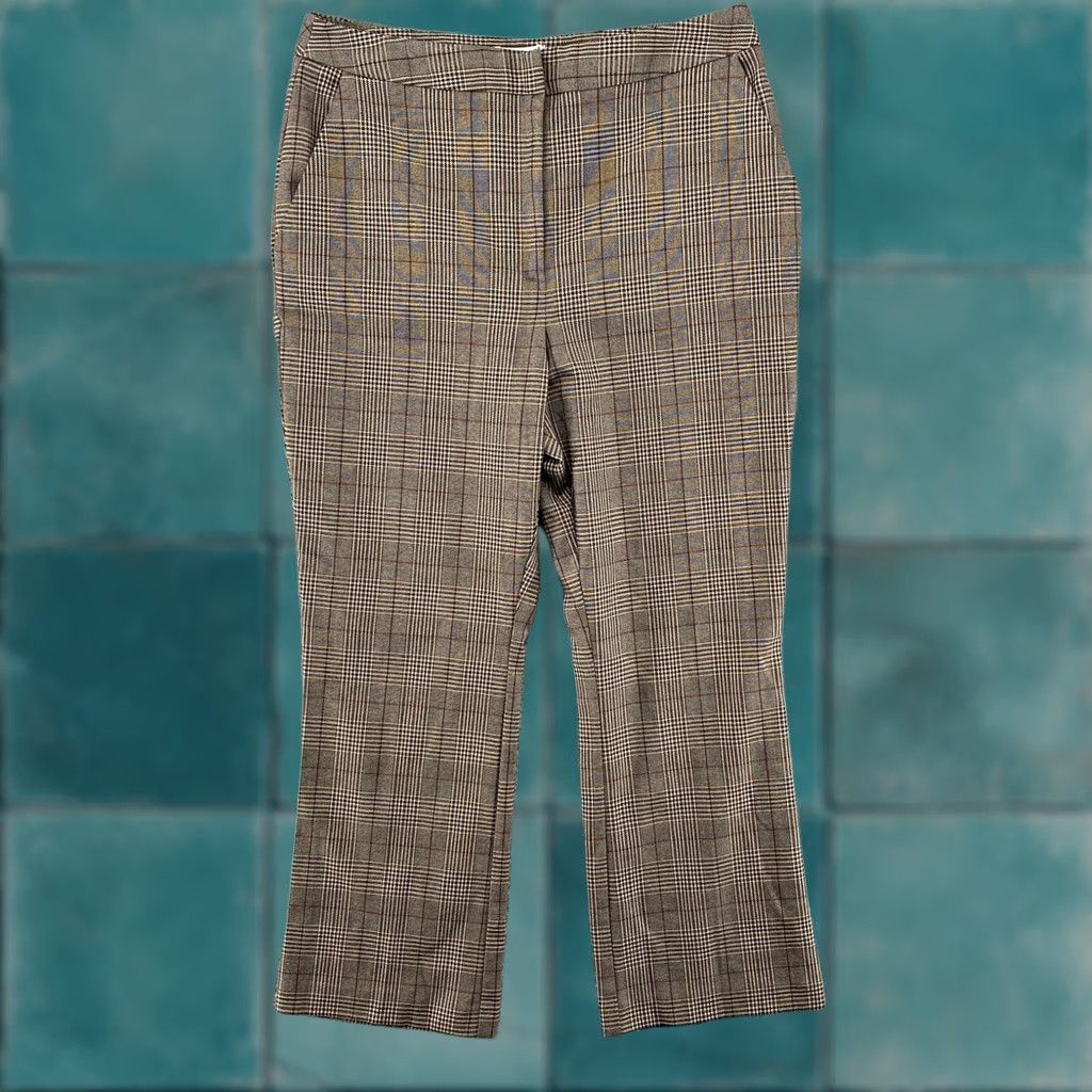 Topshop Topshop Plaid Pants Womens 10 High Waisted Flat Front Cropped Work Career Pockets Straight Inseam 26in Brown Modern Size 32" / US 10 / IT 46 - 1 Thumbnail