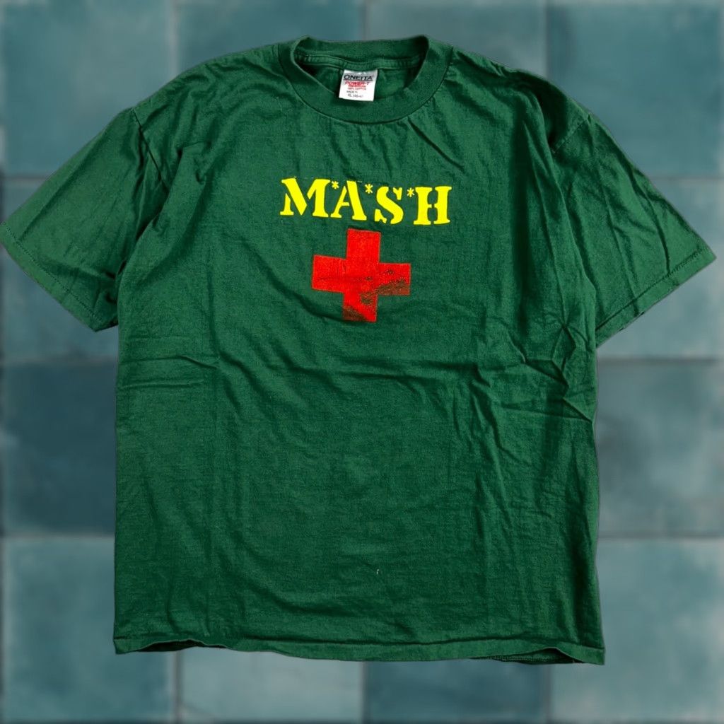 Vintage VINTAGE Oneita Mash Red Cross XL VTG T Shirt Military Green Army USA Short Sleeve Crew Neck Men XL Green Stitch 70s 80s 90s Vintage Size US XL / EU 56 / 4 - 1 Thumbnail