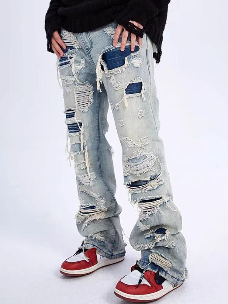 Japanese Brand × Jean Street hip-hop ripped patch baggy jeans Size US 34 / EU 50 - 1 Thumbnail