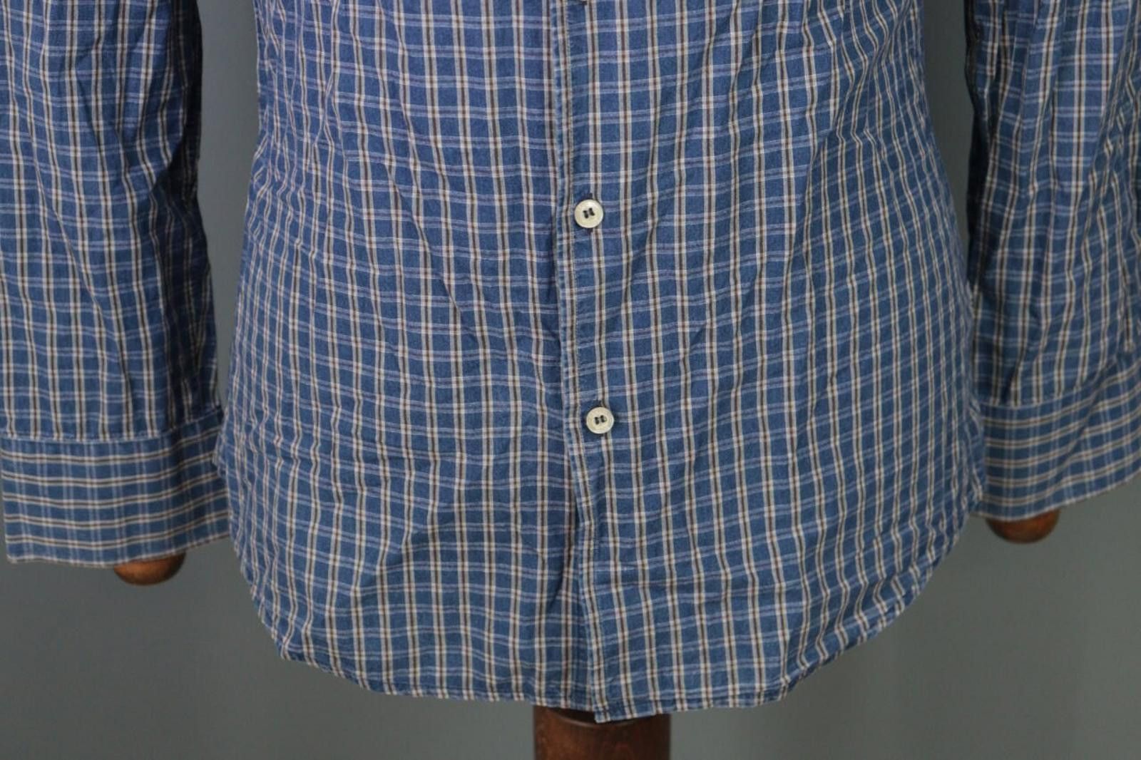 Armani Collezioni Armani Jeans Slim Fit Blue Check Button Down Shirt Size M Size US M / EU 48-50 / 2 - 2 Thumbnail