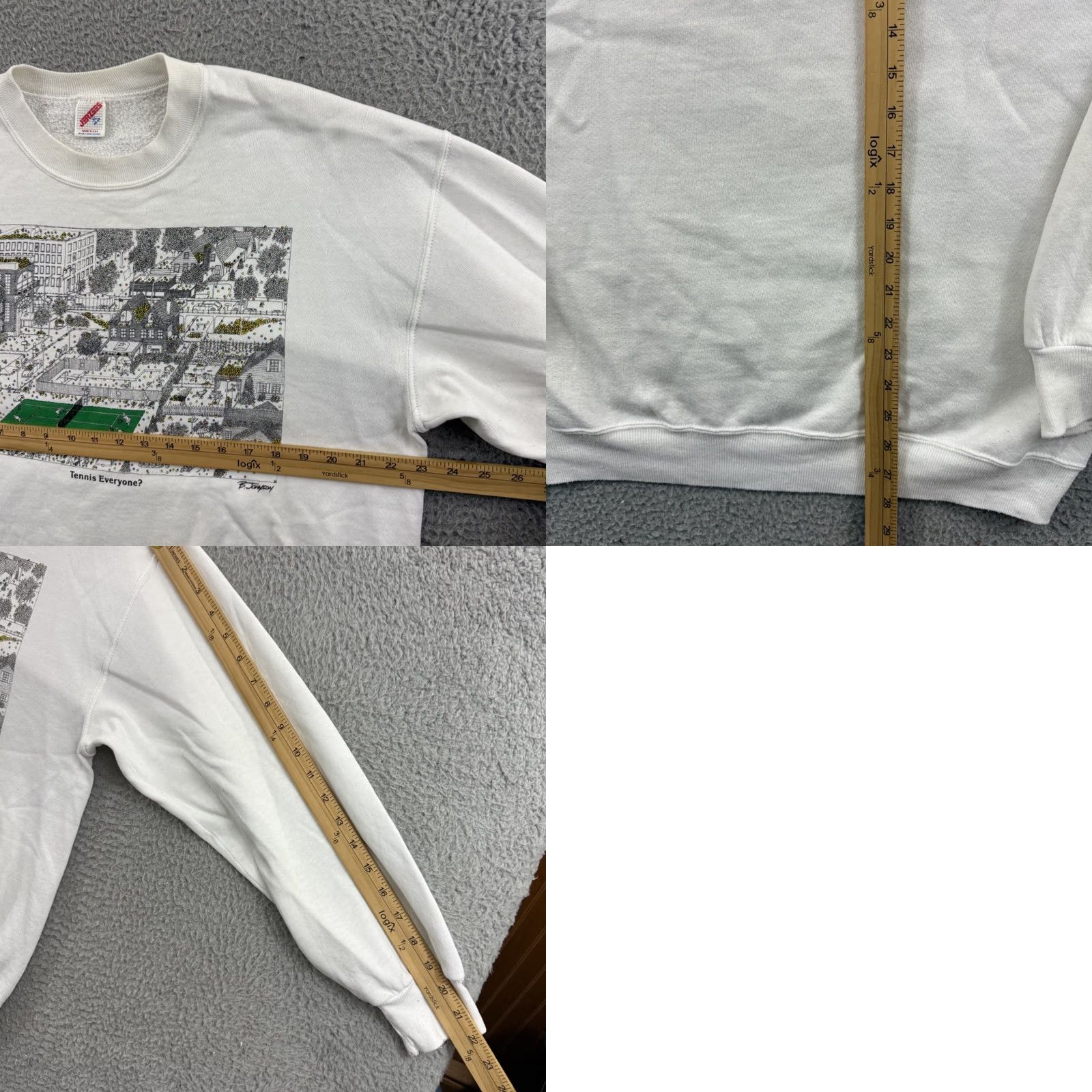 Jerzees VINTAGE Jerzees Sweatshirt Mens XL White 80s 90s Tennis Graphic Print Long Sleeve Crew Neck Pullover Size US XL / EU 56 / 4 - 8 Thumbnail