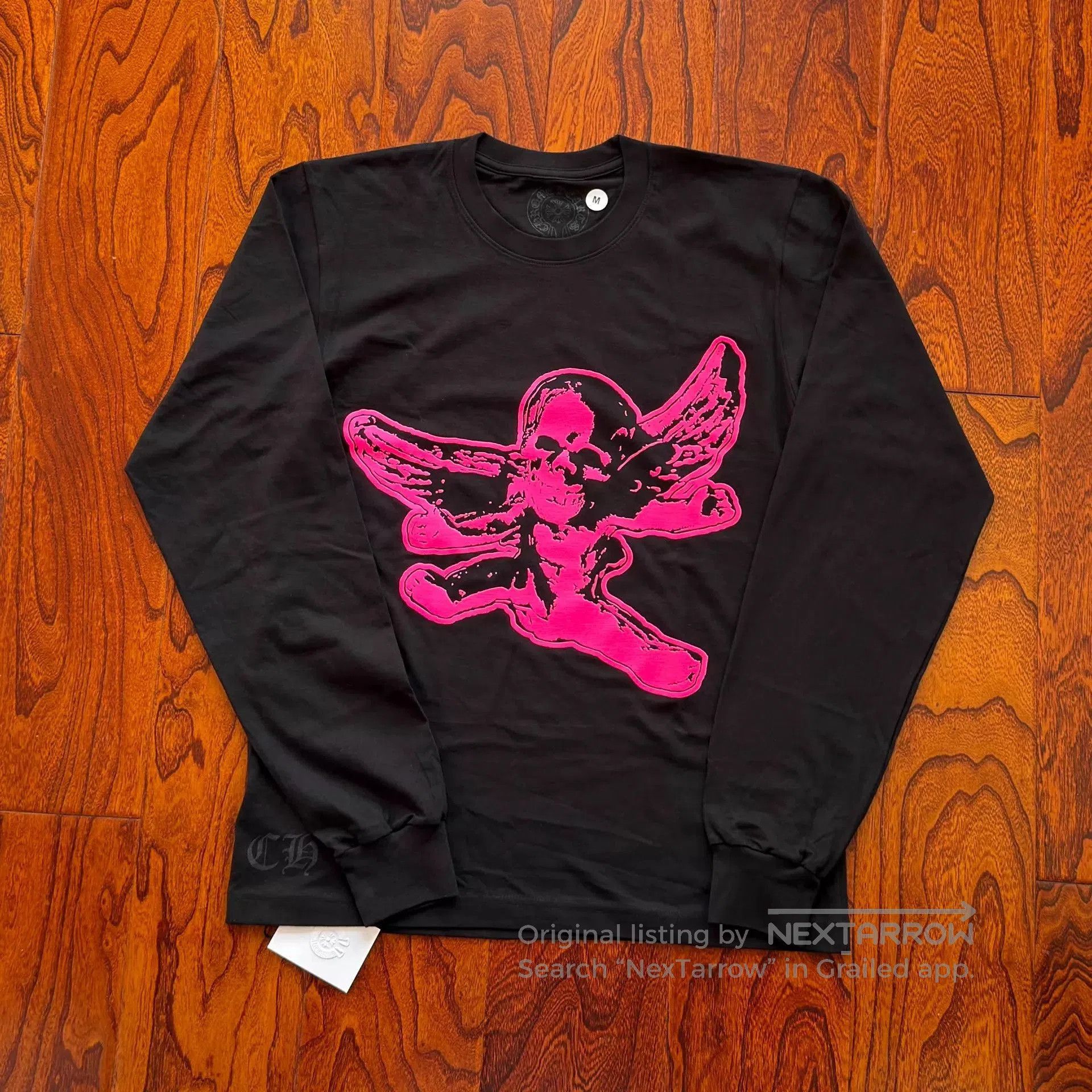 Chrome Hearts Black Long Sleeve Shirt with Pink Skull Wing Graphic. Size US M / EU 48-50 / 2 - 1 Thumbnail
