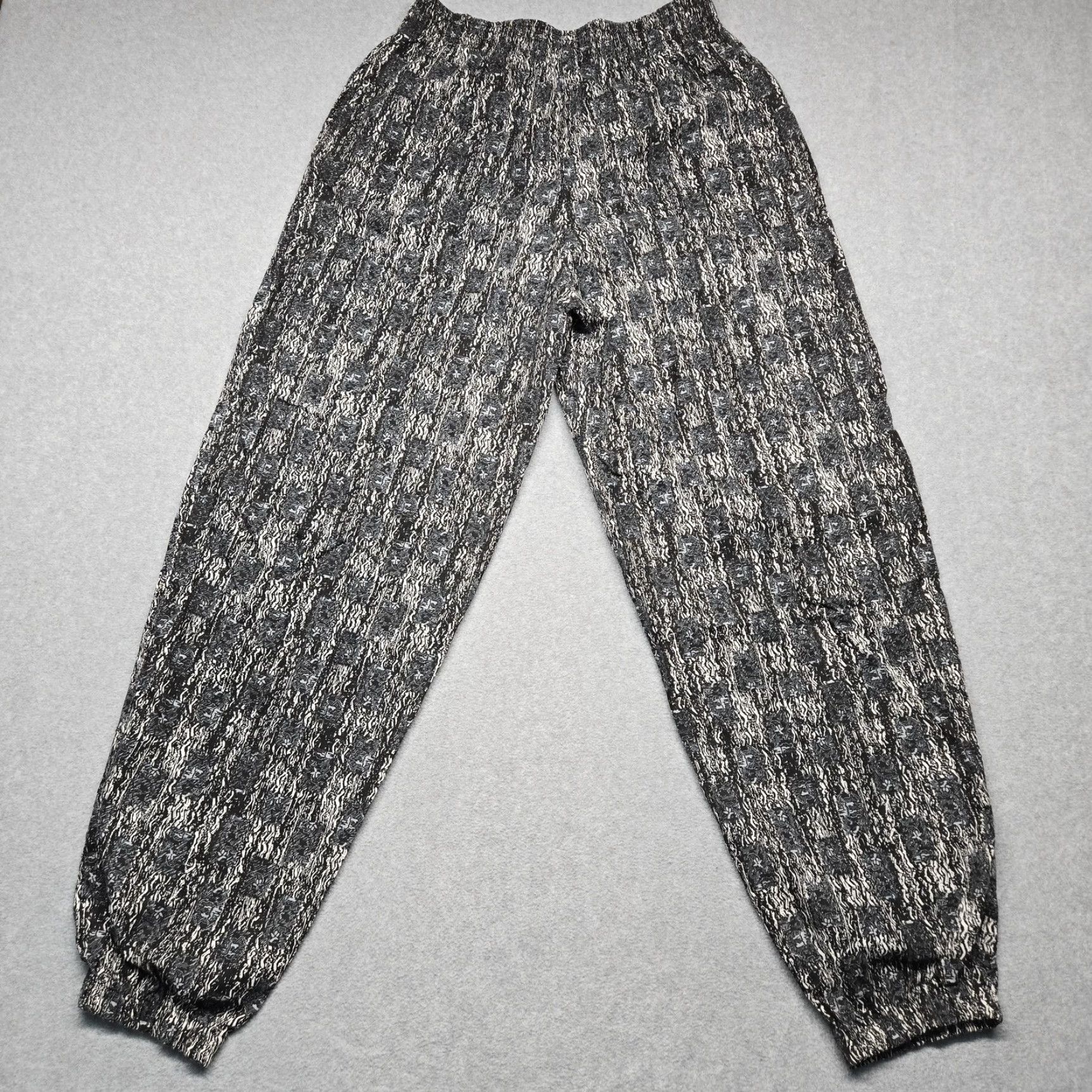 VINTAGE Reebesse Pants 33x29 Black Jogger Geometric Elastic Waist Pockets 90s Mens