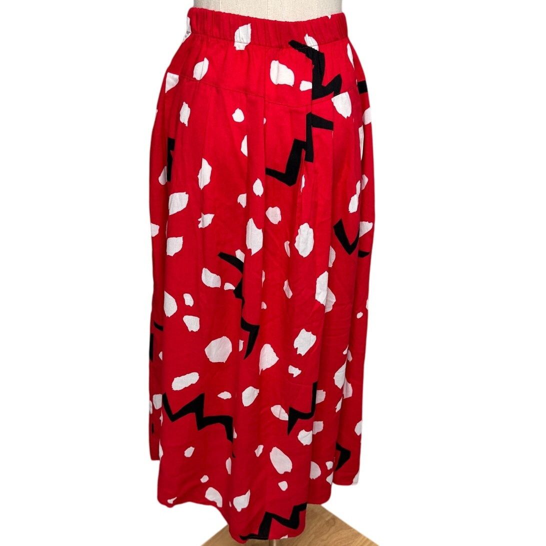 Vintage Vintage 80s abstract polkadot skirt red white black sz XS/S Size 24" / US 00 / IT 34 - 5 Thumbnail