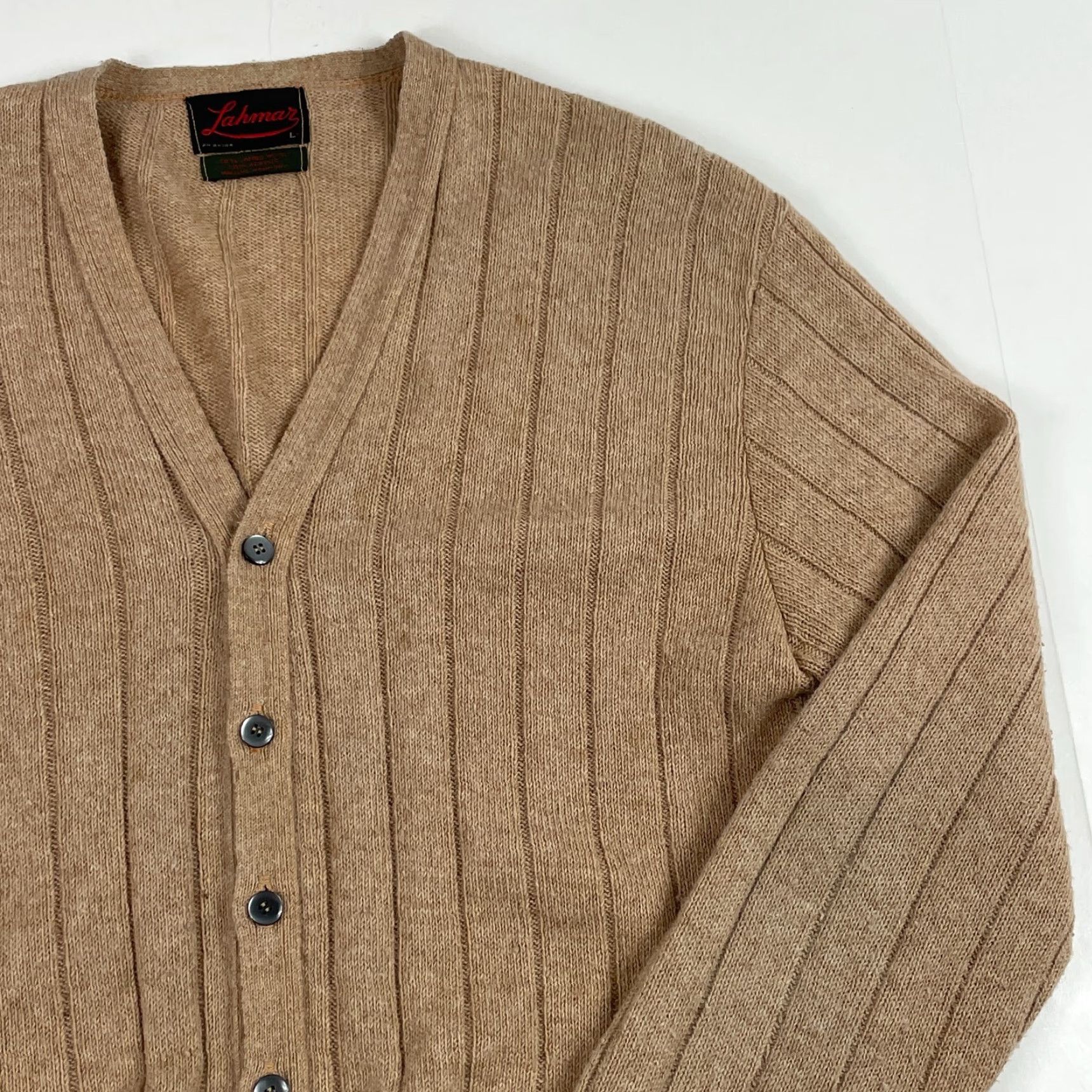 Vintage VINTAGE Lahman Cardigan Sweater Mens Large Beige Lambs Wool 90s Grunge Preppy Cardigan Size US L / EU 52-54 / 3 - 3 Thumbnail