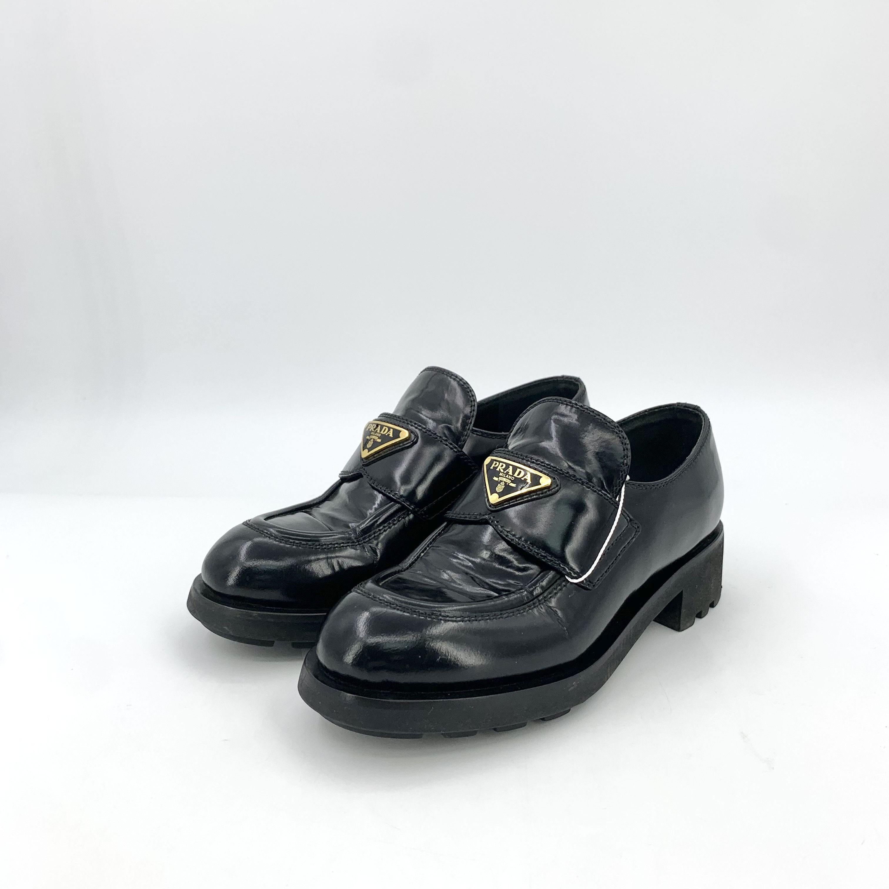 Prada Prada Black Leather Triangle Loafers (Size 35) Size US 5 / IT 35 - 1 Thumbnail