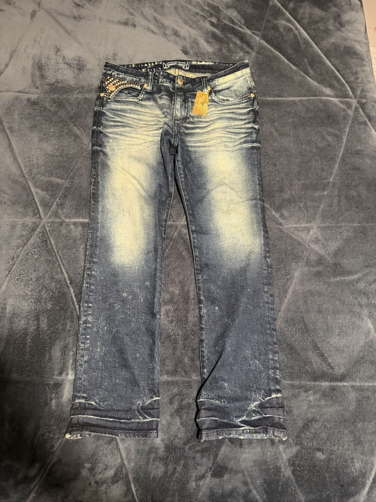 Robins Jeans Straight Blue Wash with 2 Tone Rhinestones