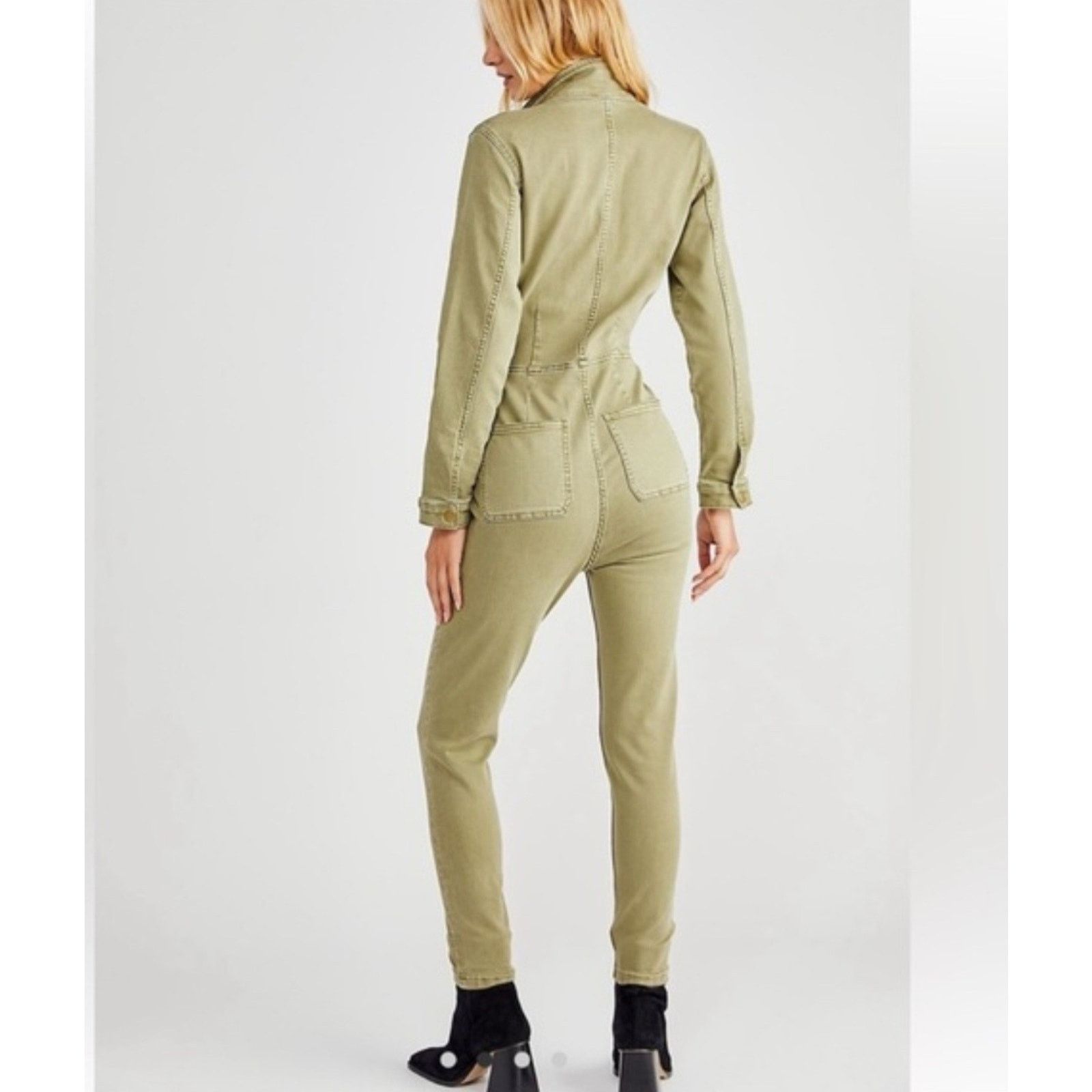 Free People Free People Lennox Denim Utility Jumpsuit Army Green Size S Size 26" / US 2 / IT 38 - 4 Thumbnail