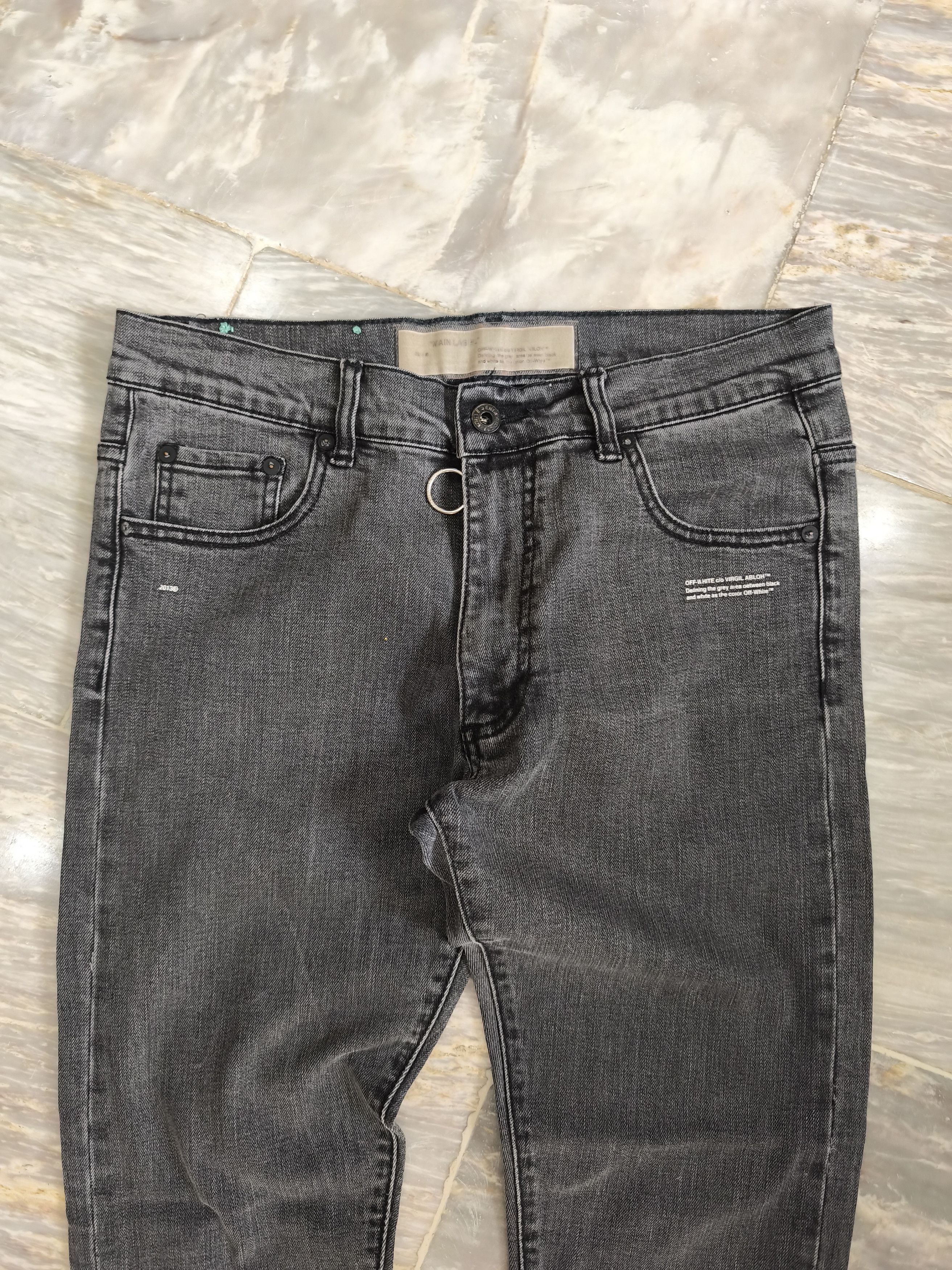 Off-White Off White Fire Line Yellow Logo Gray Slim Denim Jeans Size US 32 / EU 48 - 8 Thumbnail