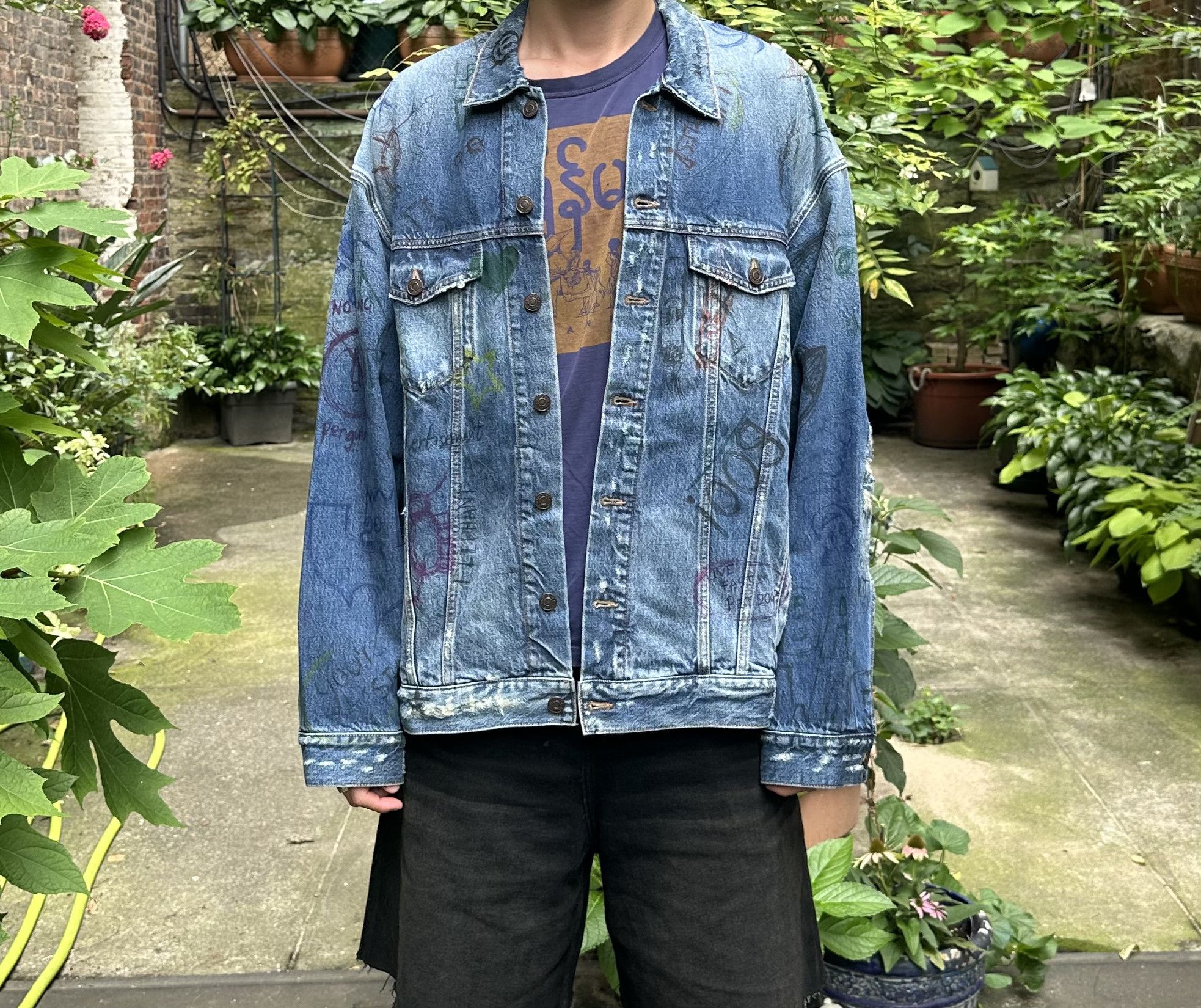 Balenciaga Blue Graffiti Scribble Logo Denim Jacket Size US M / EU 48-50 / 2 - 5 Thumbnail