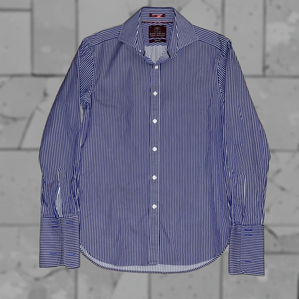 Vintage VINTAGE Startorial Slim Fit Blue Striped Dress Shirt Mens 15/38 Slim Regular Fit Size US M / EU 48-50 / 2 - 1 Thumbnail