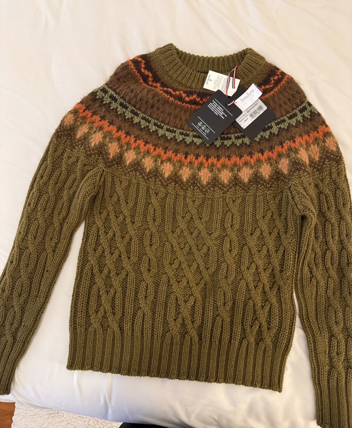 Moncler Grenoble Moncler Cable Knit Sweater Fair Isle Pattern Olive Green NWT Size US L / EU 52-54 / 3 - 3 Thumbnail