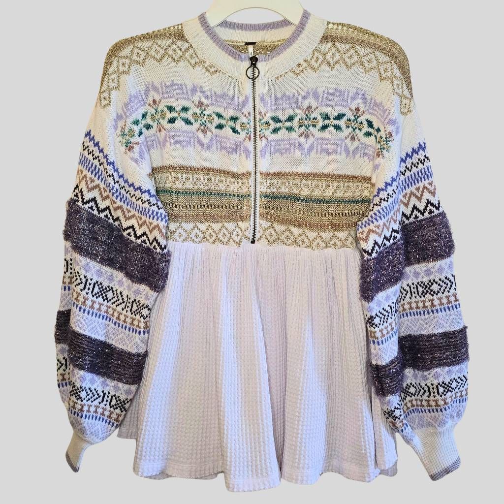 Free People Free People Cozy Cottage Metallic Thermal Sweater White Gold Size XS / US 0-2 / IT 36-38 - 2 Thumbnail