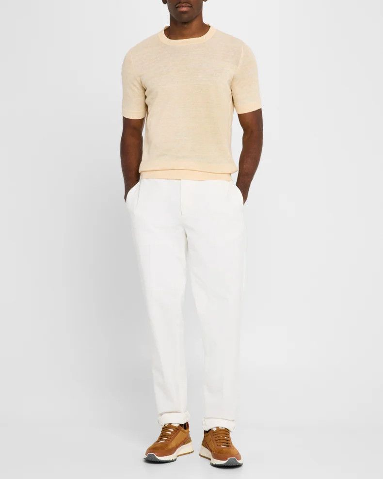 Brunello Cucinelli o1y0526 Short Sleeves Crewneck Sweater in Apricot Size US M / EU 48-50 / 2 - 4 Thumbnail