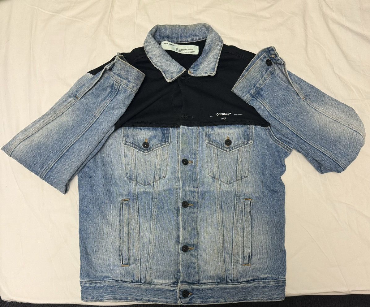 image of Off White Off-White Contrasting Panel Denim Jacket in Blue, Men's (Size Medium)