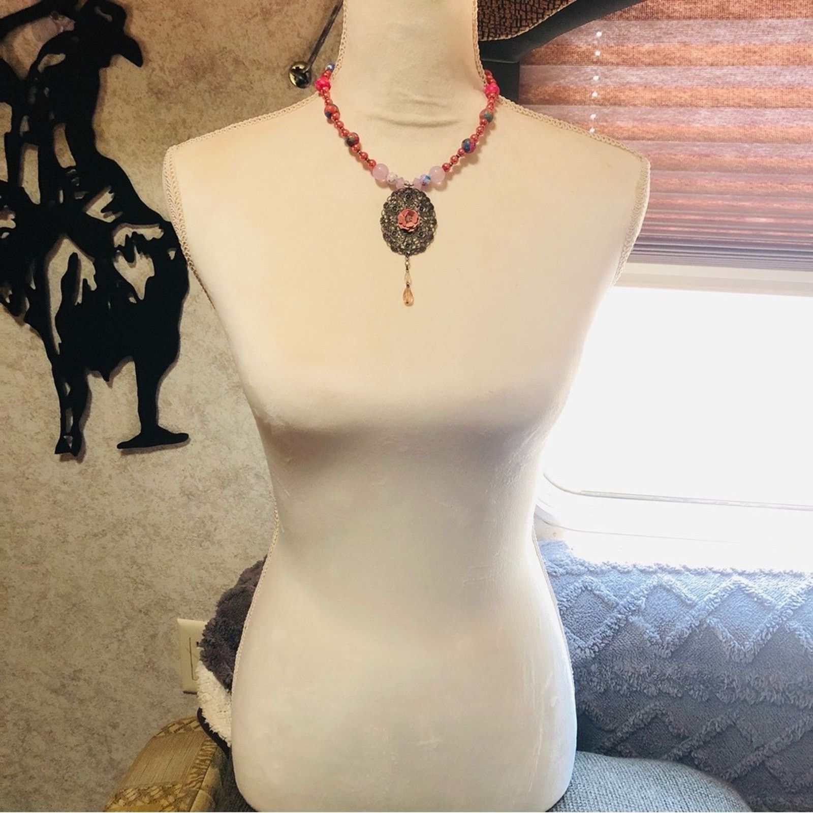 Handmade Handcrafted repurpose rose Czech glass Pearl necklace Size ONE SIZE - 5 Thumbnail