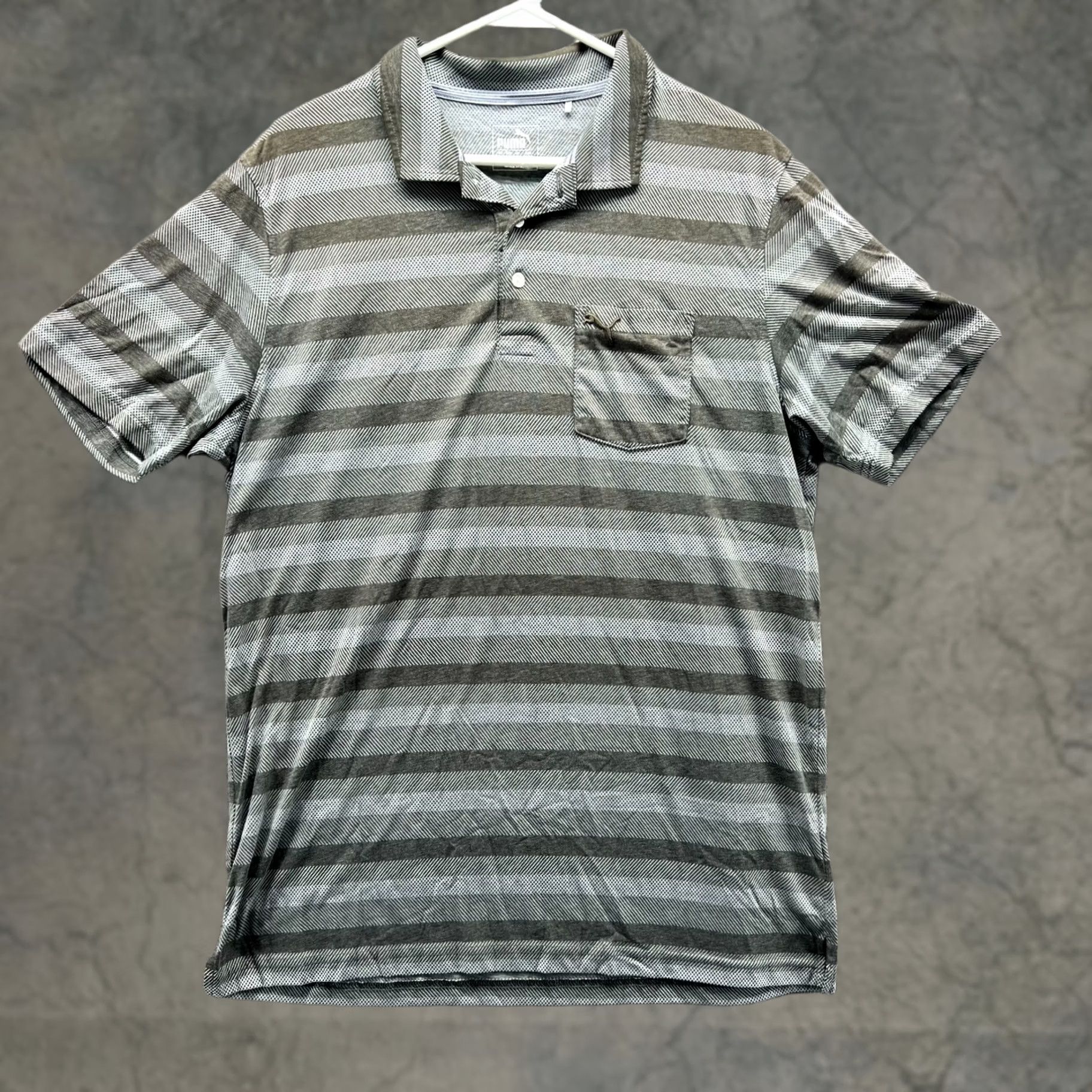 Puma VINTAGE Puma Polo Shirt Mens Large Gray Stripes Golf Preppy Performance Stretch Shirt Size US L / EU 52-54 / 3 - 1 Thumbnail