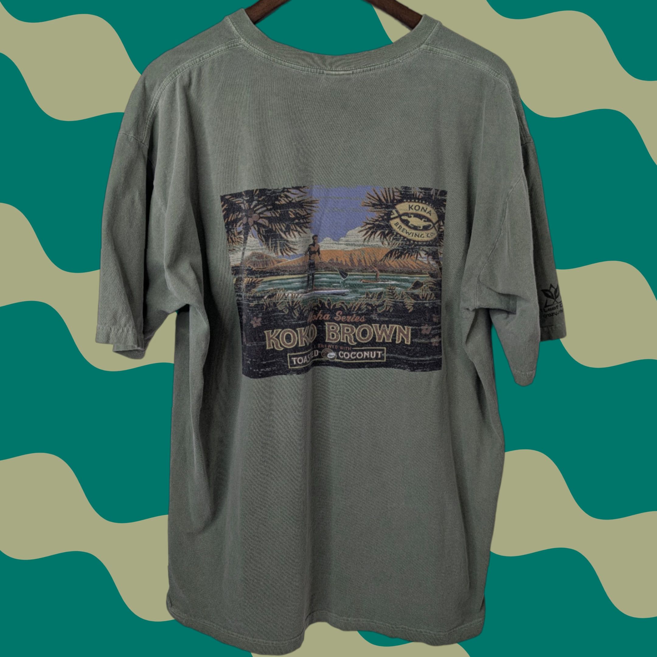 Vintage VINTAGE Crazy Shirts Adult XL Koko Brown Brewing Co. Hawaii Surfer Ti Leaf Dyed Y2K Green Men/Womens? Size US XL / EU 56 / 4 - 1 Thumbnail