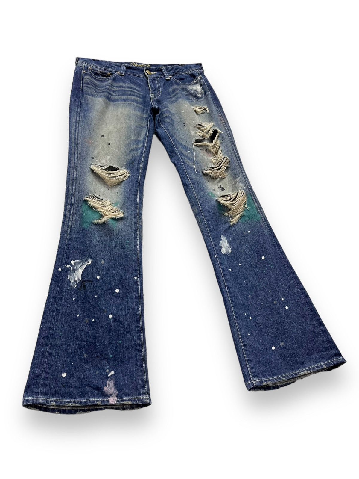 Vanquish 🔥VANQUISH FLARE“SEX IS HEAVEN” MudMax Ripped Splatter Denim Size US 31 - 3 Thumbnail