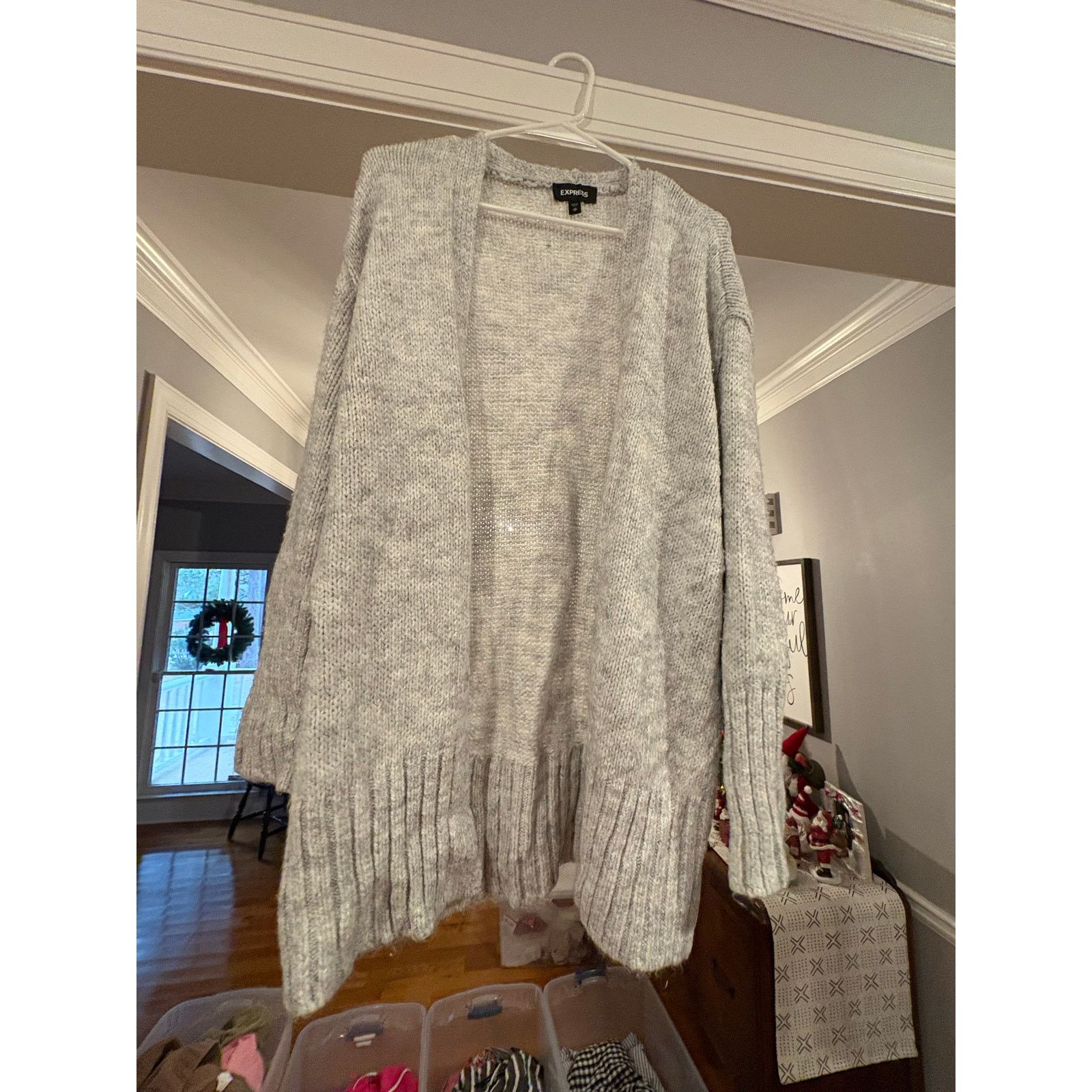 Express Express Open Front Cardigan XS Light Gray Soft Knit Sweater Size XS / US 0-2 / IT 36-38 - 3 Thumbnail