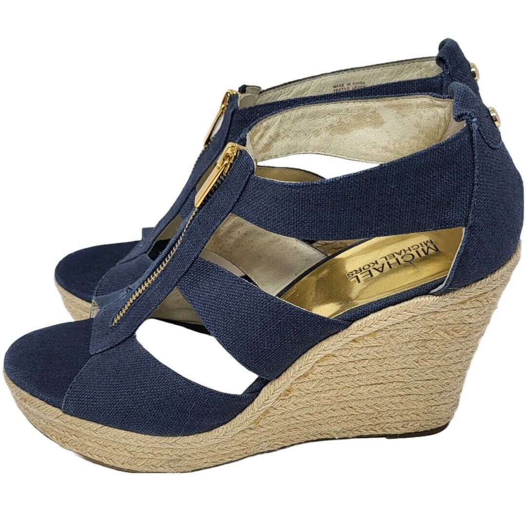 Michael Kors Berkley Navy Wedge Platform Espadrille Zipper