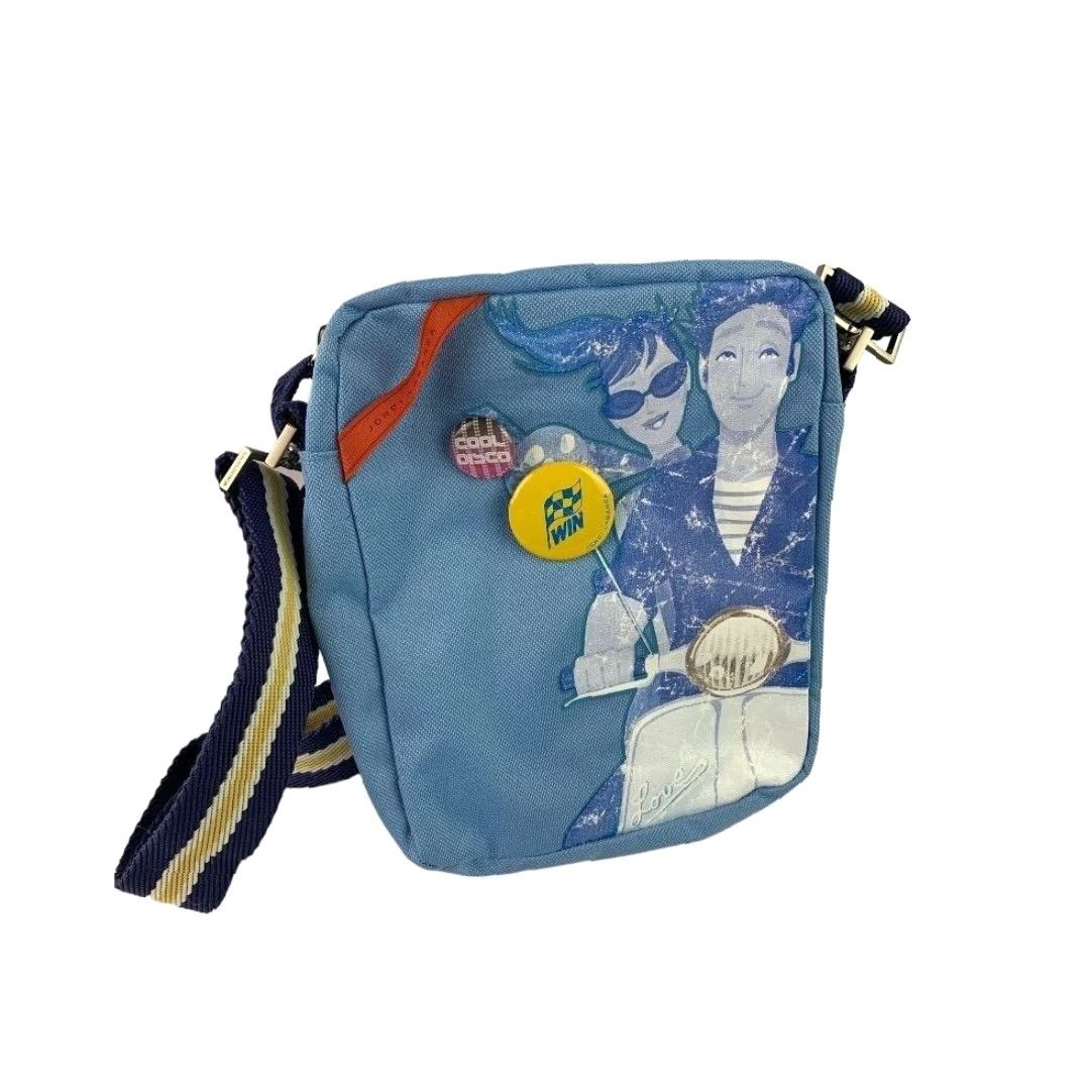 Vintage Jordi Labanda School Chic Blue Hipster Bag Miquelrius Pins Crossbody Canvas 7"l 8"h 2"d Adjustable to 22" Women Size ONE SIZE - 6 Thumbnail