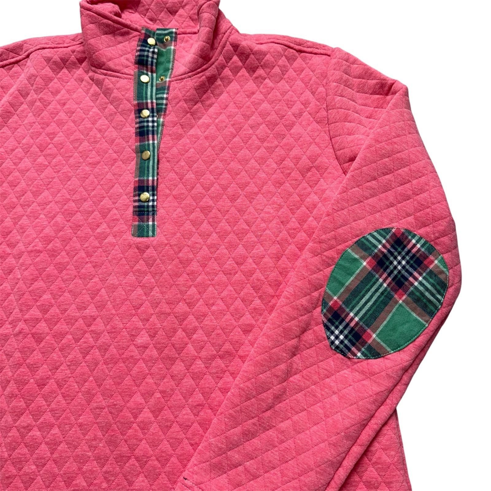 Other NEWLong Sleeve Pink Quilted Snap Pullover Plaid Elbow Patch Size XL / US 12-14 / IT 48-50 - 2 Thumbnail