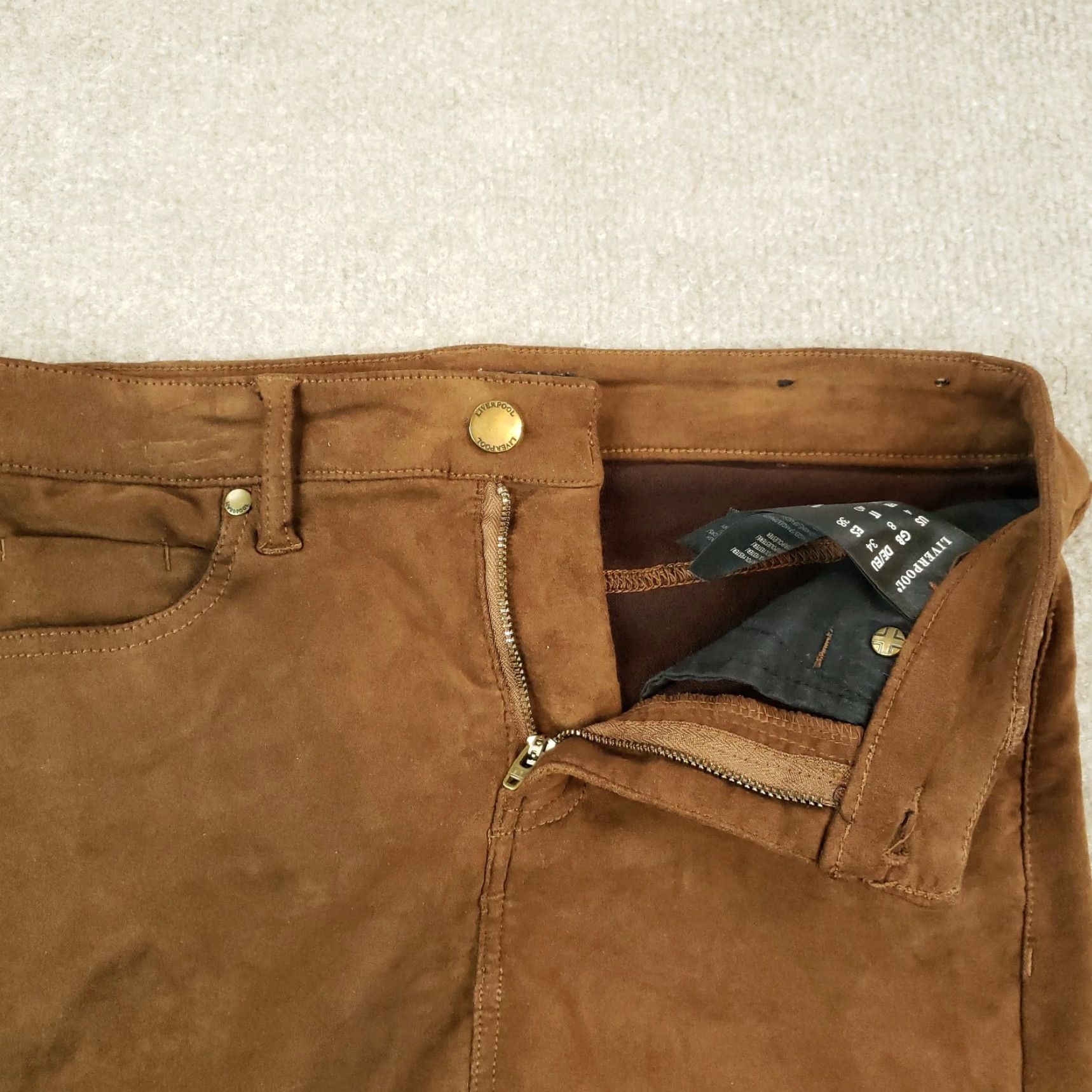Vintage Liverpool Brand Womens Size 4 Knee Length Brown Straight Pencil Skirt 4/27 Zip Solid Polyester Spandex Size 27" / US 4 / IT 40 - 7 Thumbnail