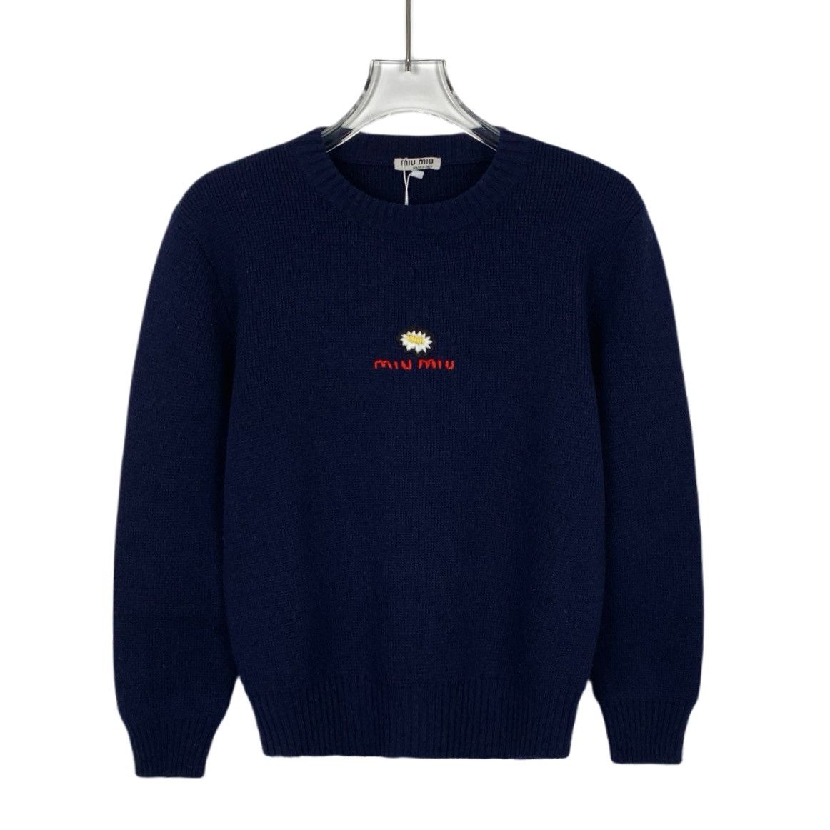 Miu Miu MiuMiu Navy Daisy Wool Long Sleeve Knit Sweater K26WX Size S / US 4 / IT 40 - 1 Thumbnail