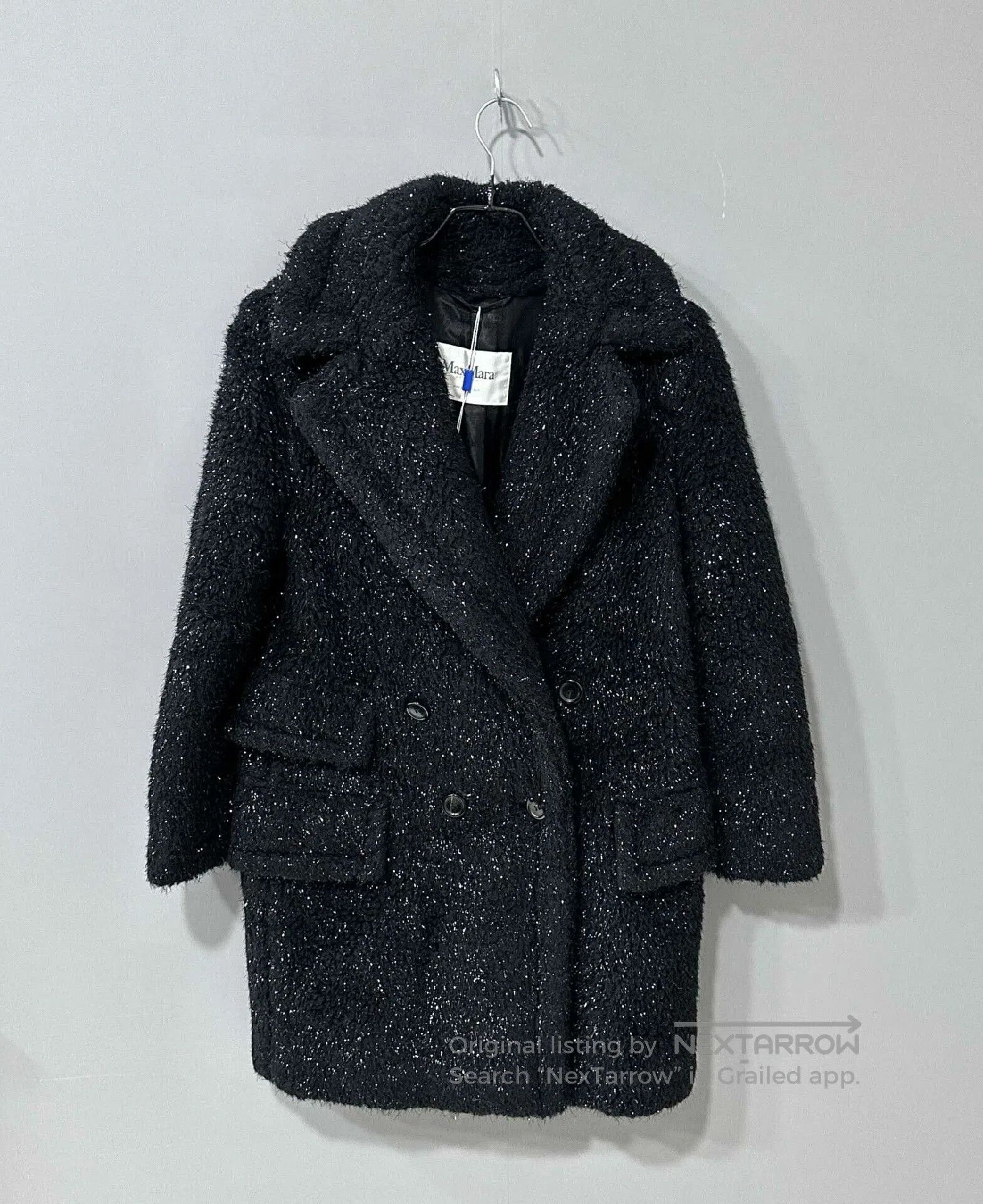 Max Mara black teddy coat with silver threads. Size M / US 6-8 / IT 42-44 - 1 Thumbnail