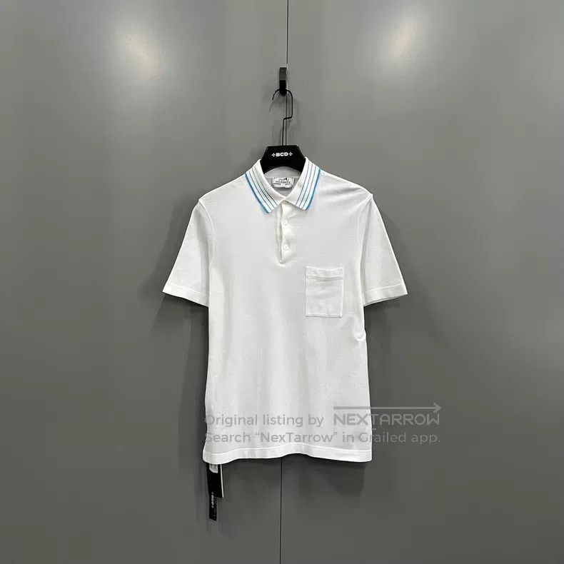 Hermes Hermes White Collar Striped Polo Shirt Size US S / EU 44-46 / 1 - 1 Thumbnail